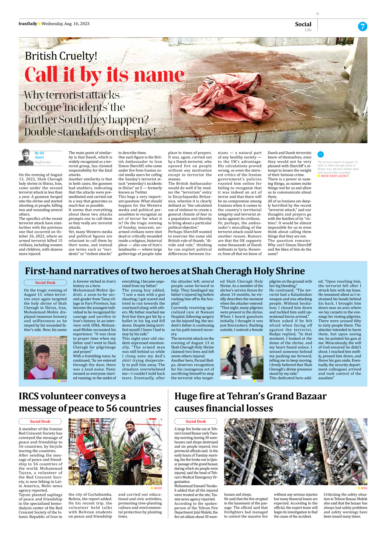 Iran Daily - Number Seven Thousand Three Hundred and Sixty Four - 16 August 2023 - Page 7