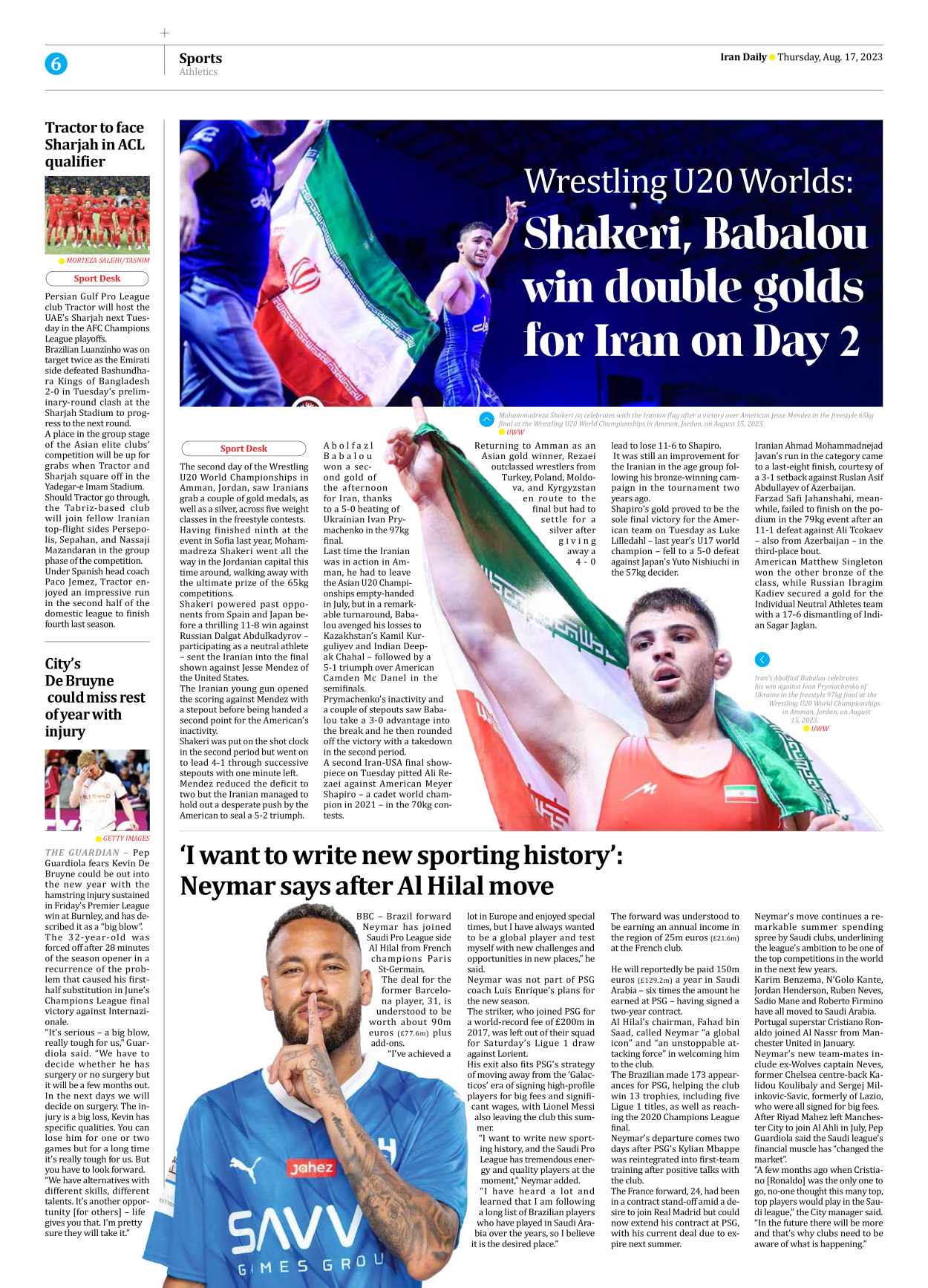 Iran Daily - Number Seven Thousand Three Hundred and Sixty Five - 17 August 2023 - Page 6