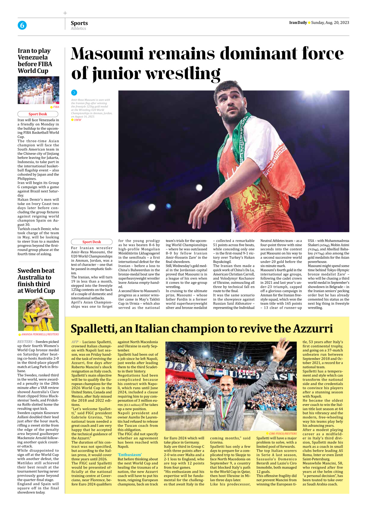 Iran Daily - Number Seven Thousand Three Hundred and Sixty Seven - 20 August 2023 - Page 6