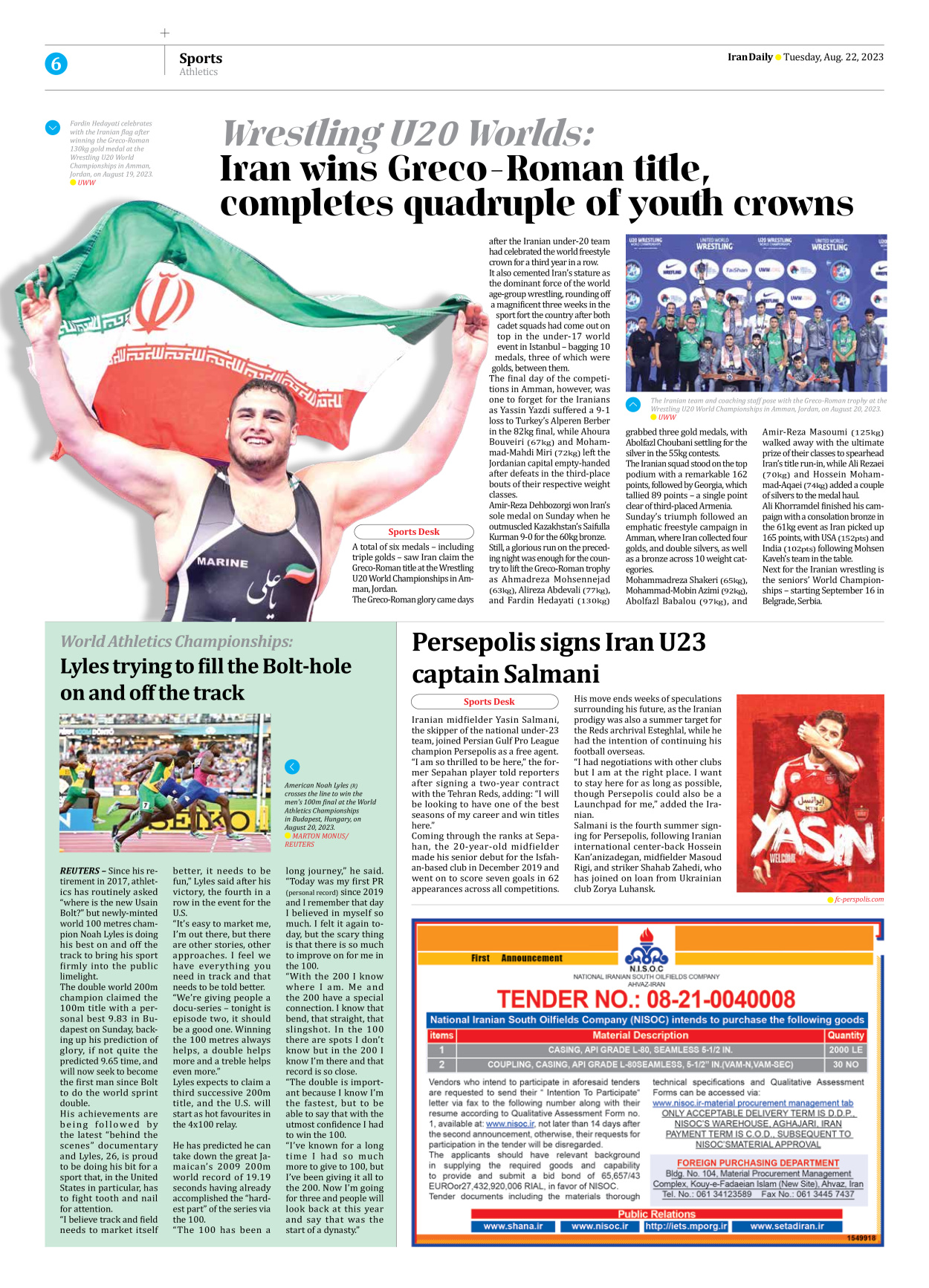 Iran Daily - Number Seven Thousand Three Hundred and Sixty Nine - 22 August 2023 - Page 6