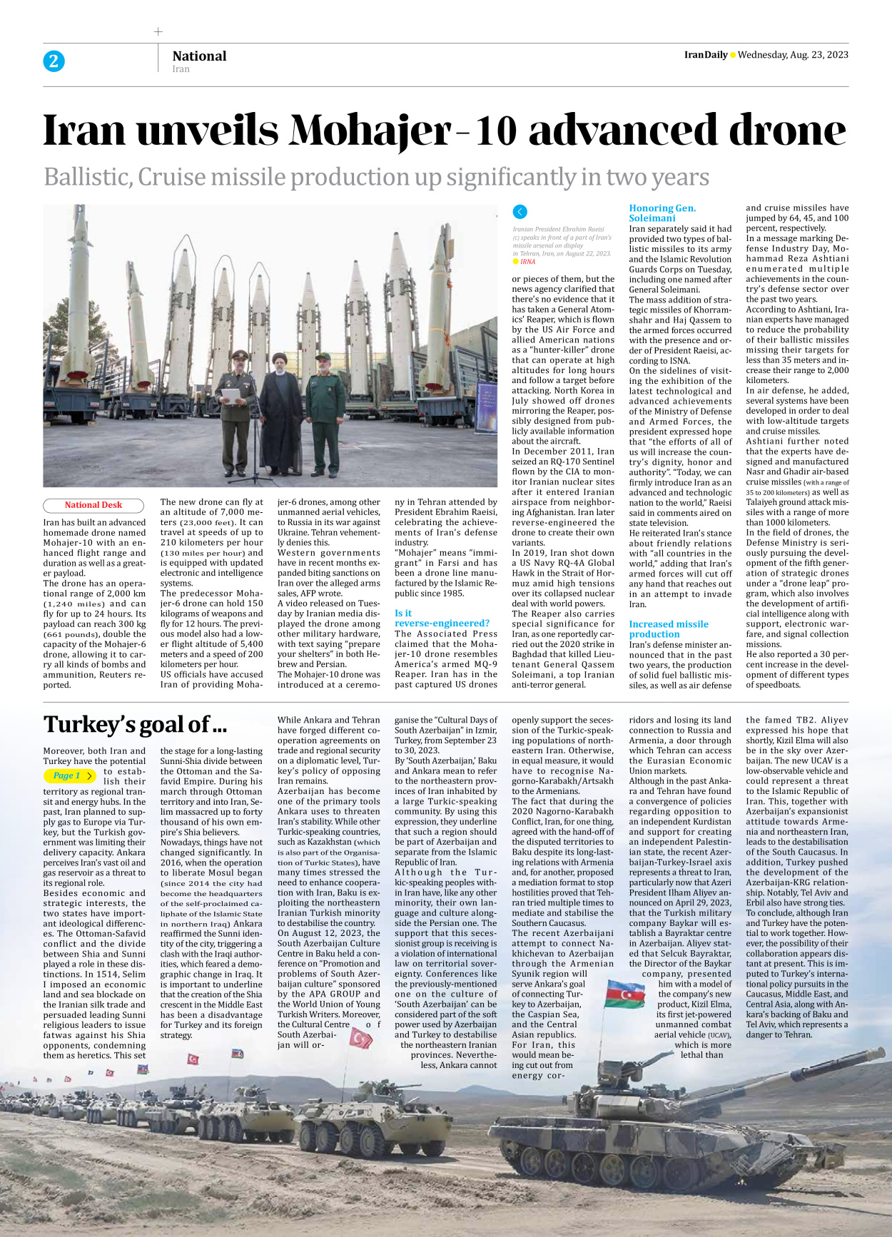 Iran Daily - Number Seven Thousand Three Hundred and Seventy - 23 August 2023 - Page 2