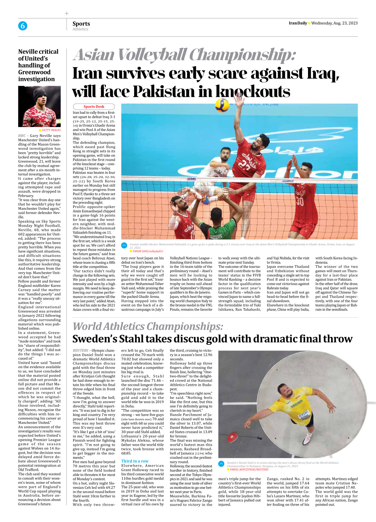 Iran Daily - Number Seven Thousand Three Hundred and Seventy - 23 August 2023 - Page 6