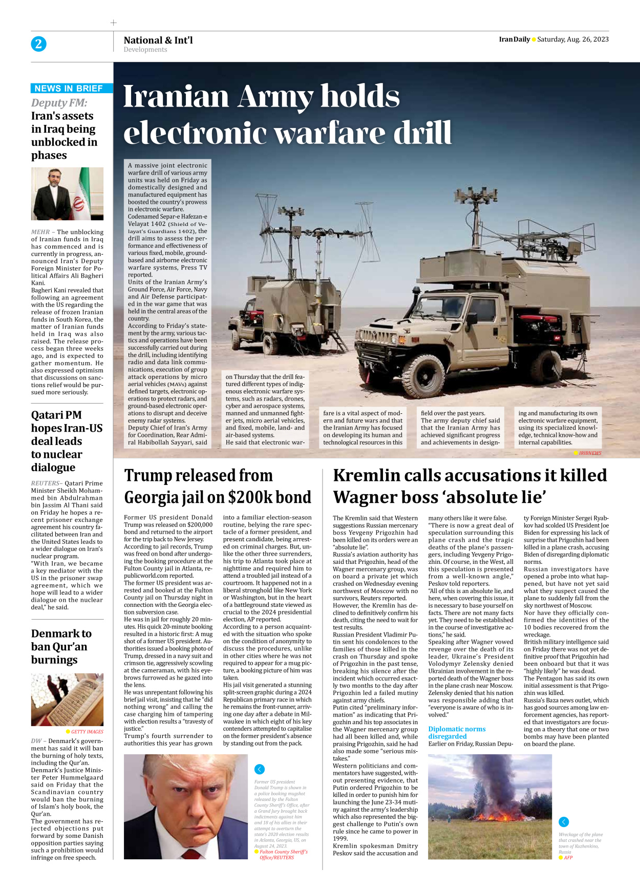 Iran Daily - Number Seven Thousand Three Hundred and Seventy Two - 26 August 2023 - Page 2