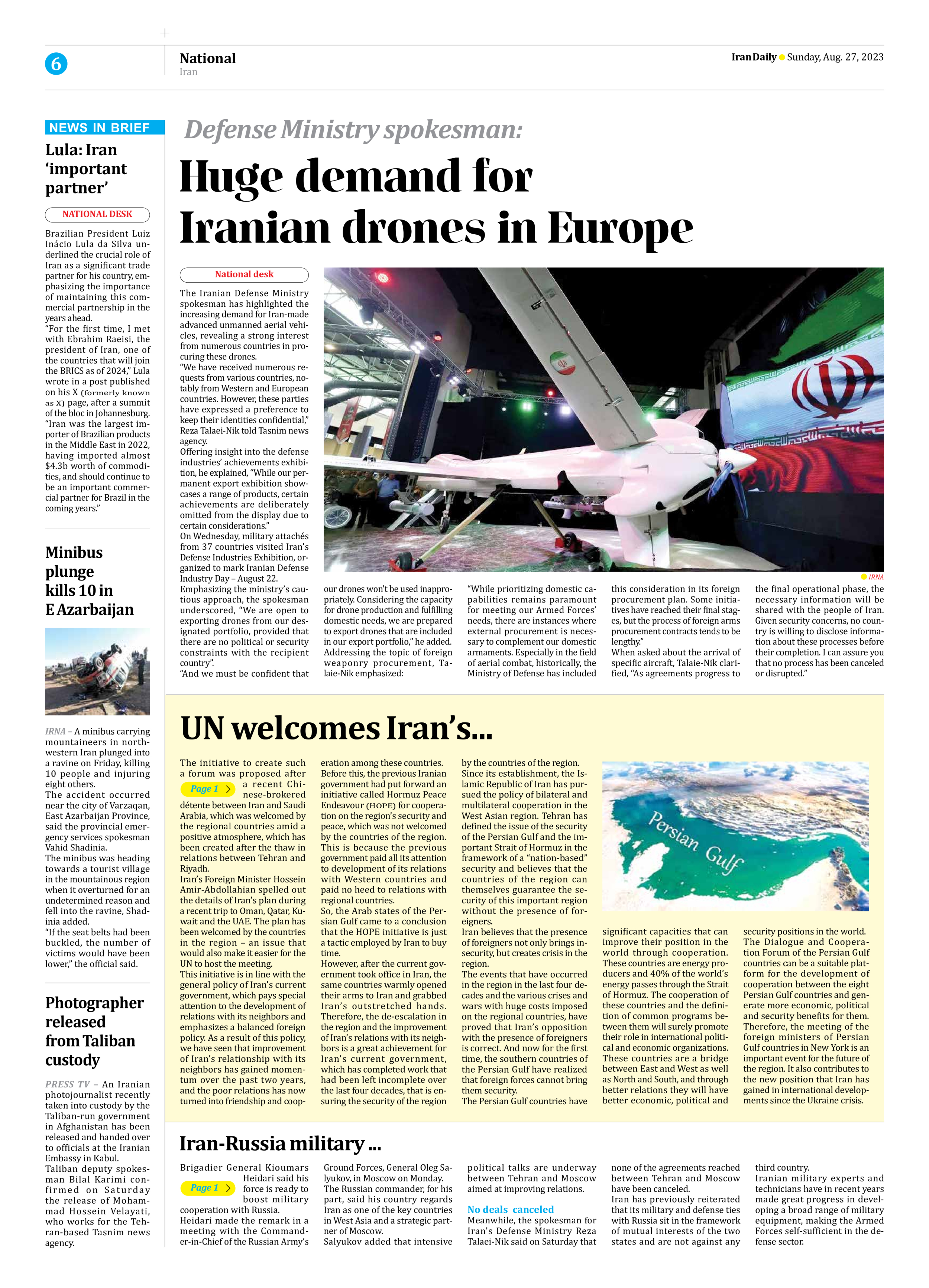 Iran Daily - Number Seven Thousand Three Hundred and Seventy Three - 27 August 2023 - Page 6
