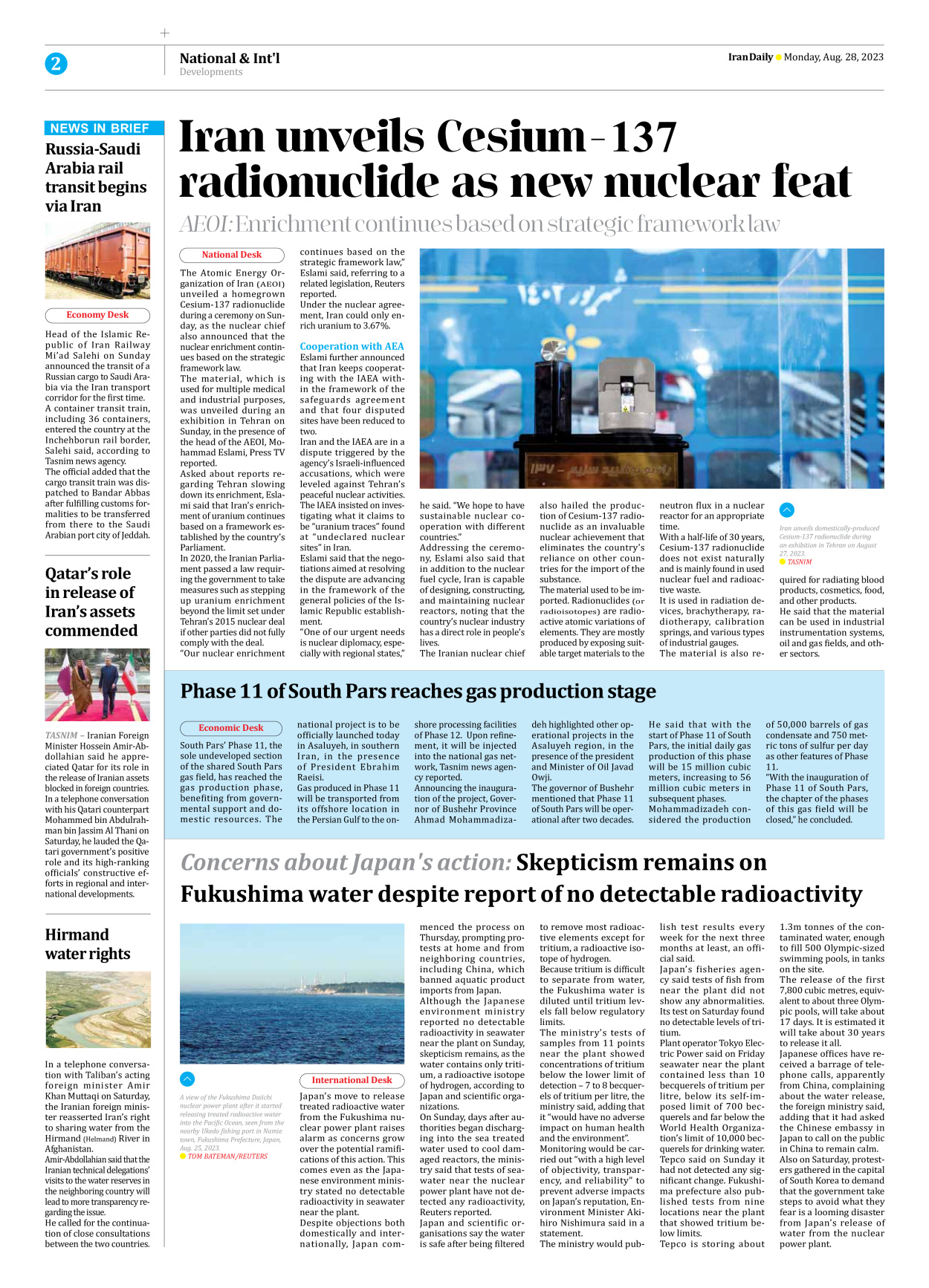 Iran Daily - Number Seven Thousand Three Hundred and Seventy Four - 28 August 2023 - Page 2