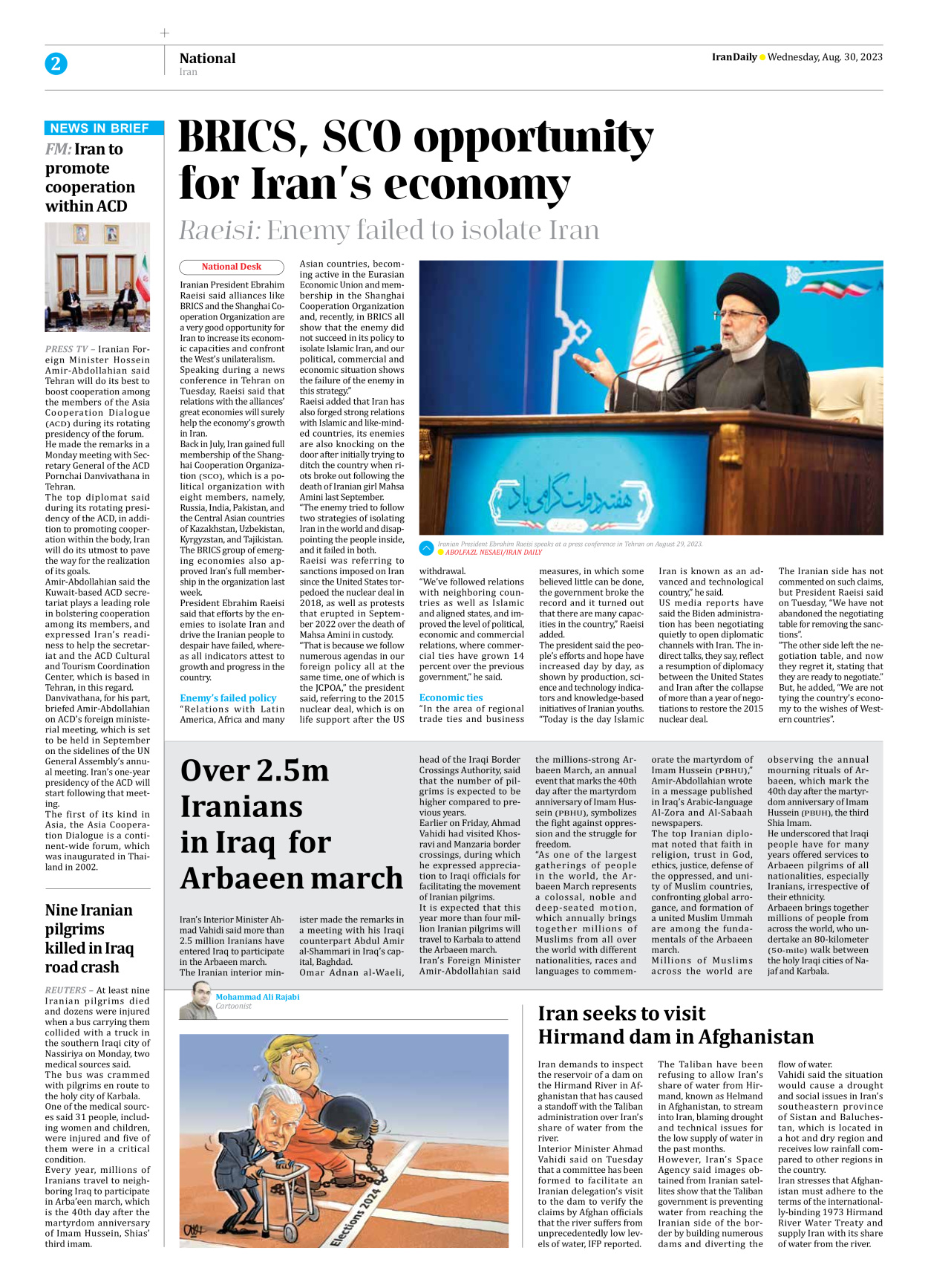 Iran Daily - Number Seven Thousand Three Hundred and Seventy Six - 30 August 2023 - Page 2