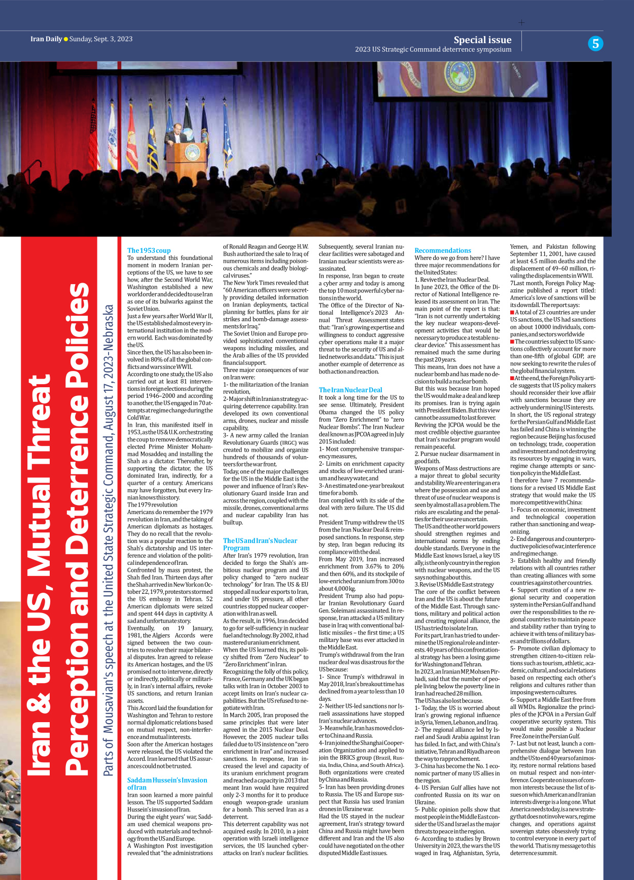 Iran Daily - Number Seven Thousand Three Hundred and Seventy Nine - 03 September 2023 - Page 5