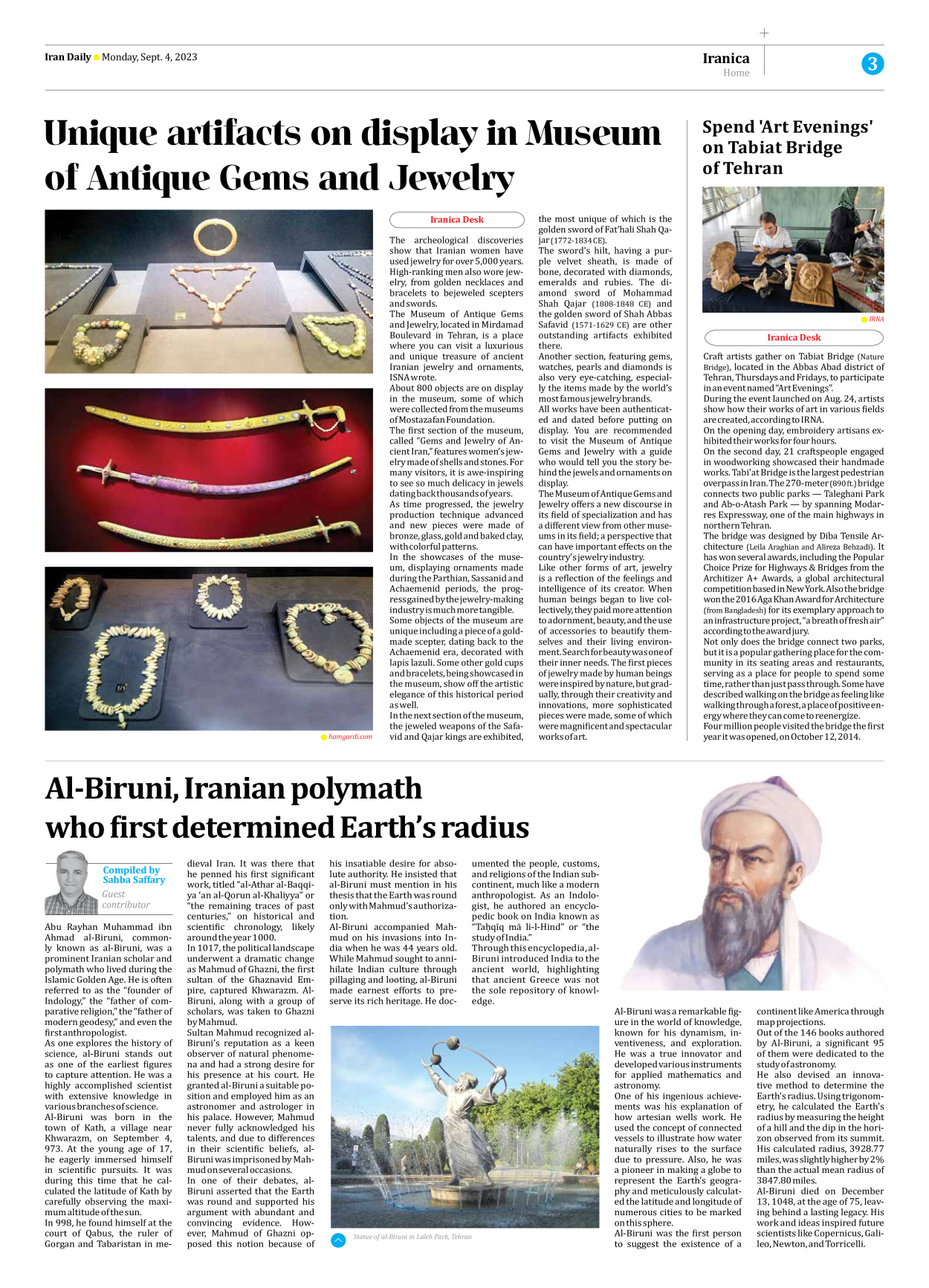 Iran Daily - Number Seven Thousand Three Hundred and Eighty - 04 September 2023 - Page 3
