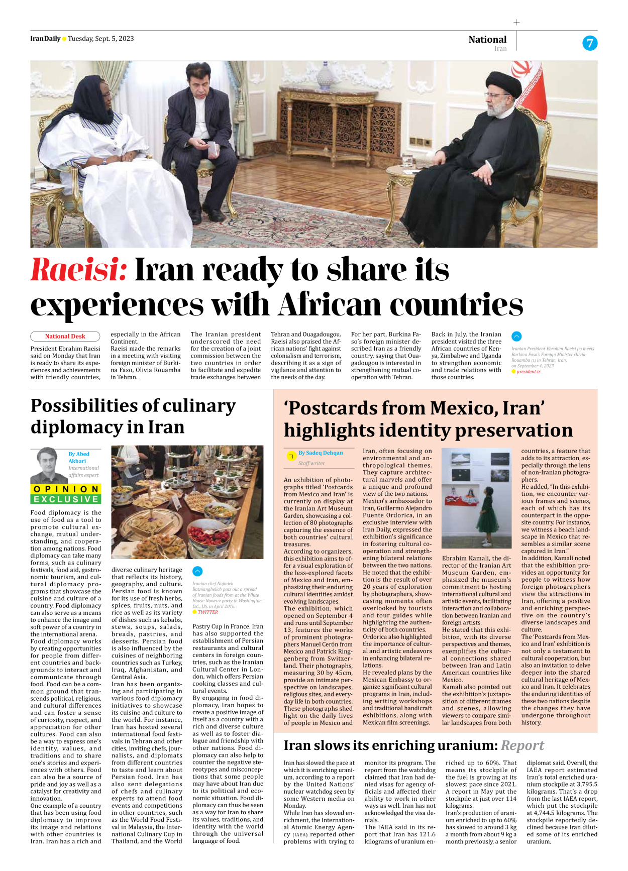 Iran Daily - Number Seven Thousand Three Hundred and Eighty One - 05 September 2023 - Page 7