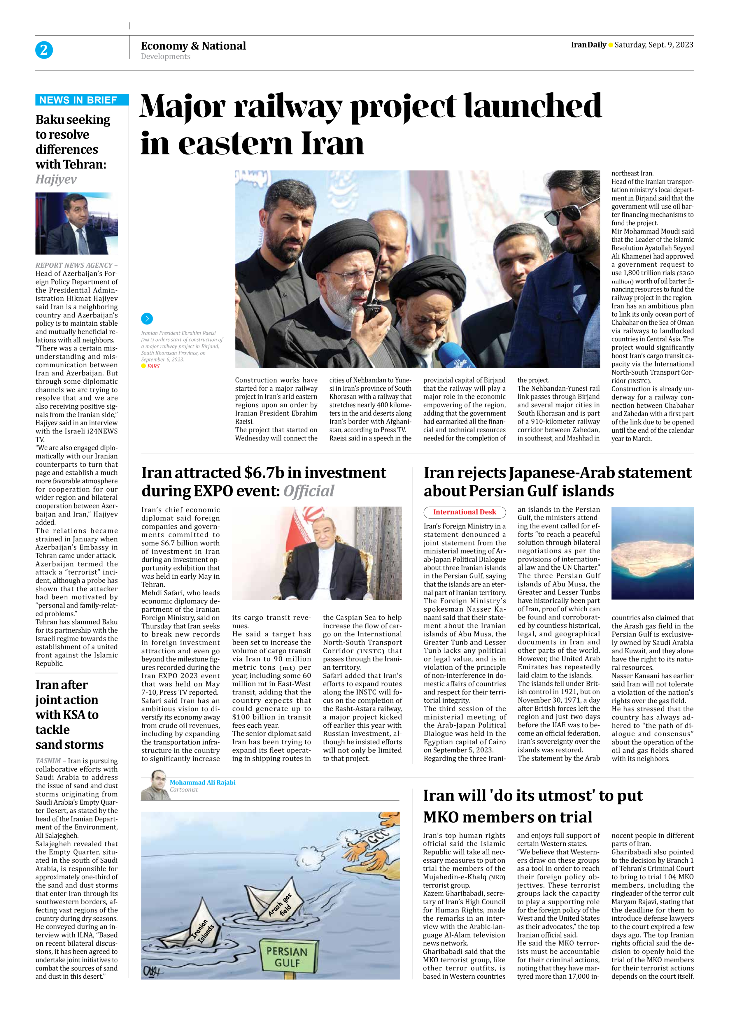 Iran Daily - Number Seven Thousand Three Hundred and Eighty Two - 09 September 2023 - Page 2