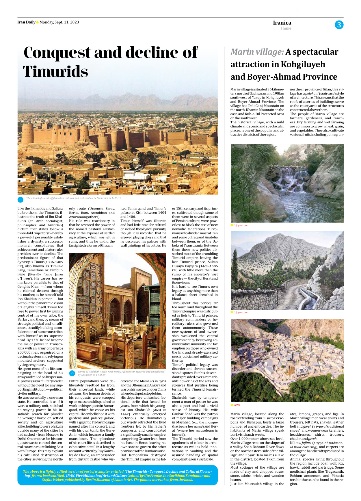 Iran Daily - Number Seven Thousand Three Hundred and Eighty Four - 11 September 2023 - Page 3