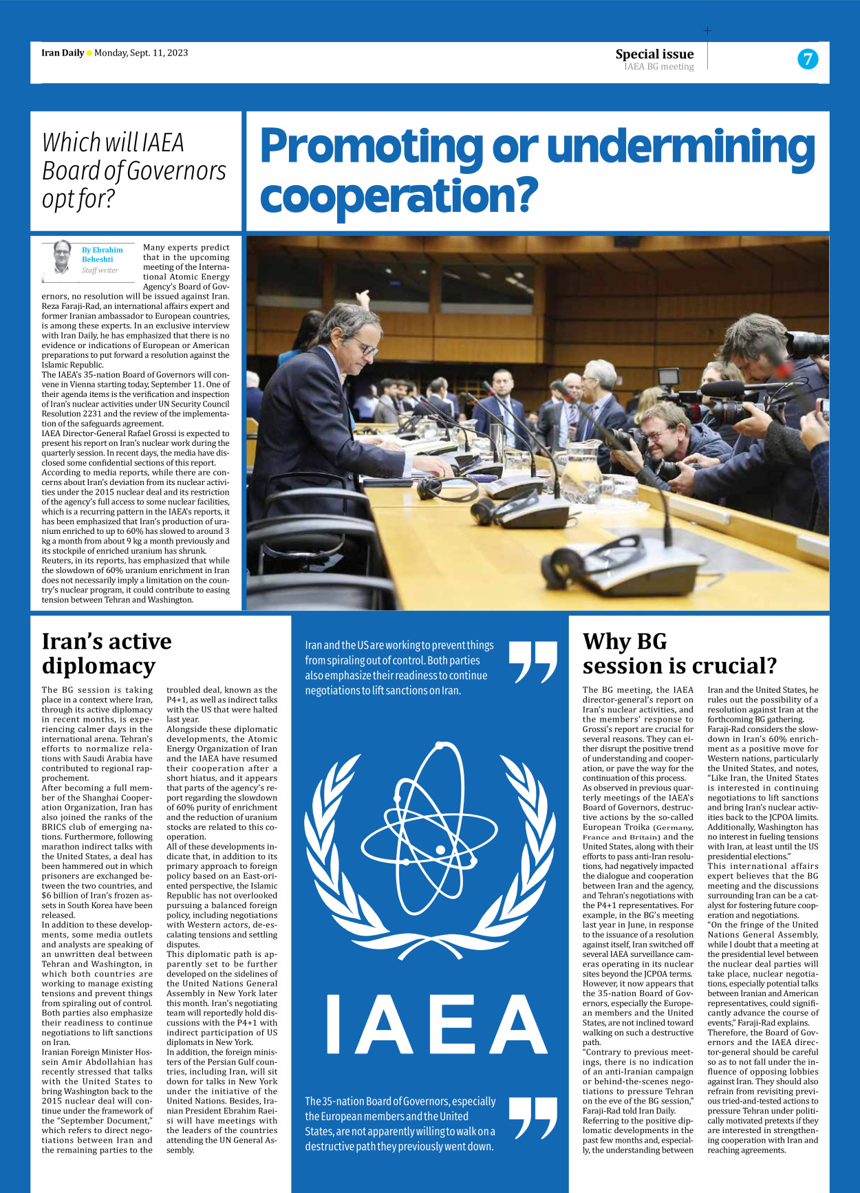 Iran Daily - Number Seven Thousand Three Hundred and Eighty Four - 11 September 2023 - Page 7