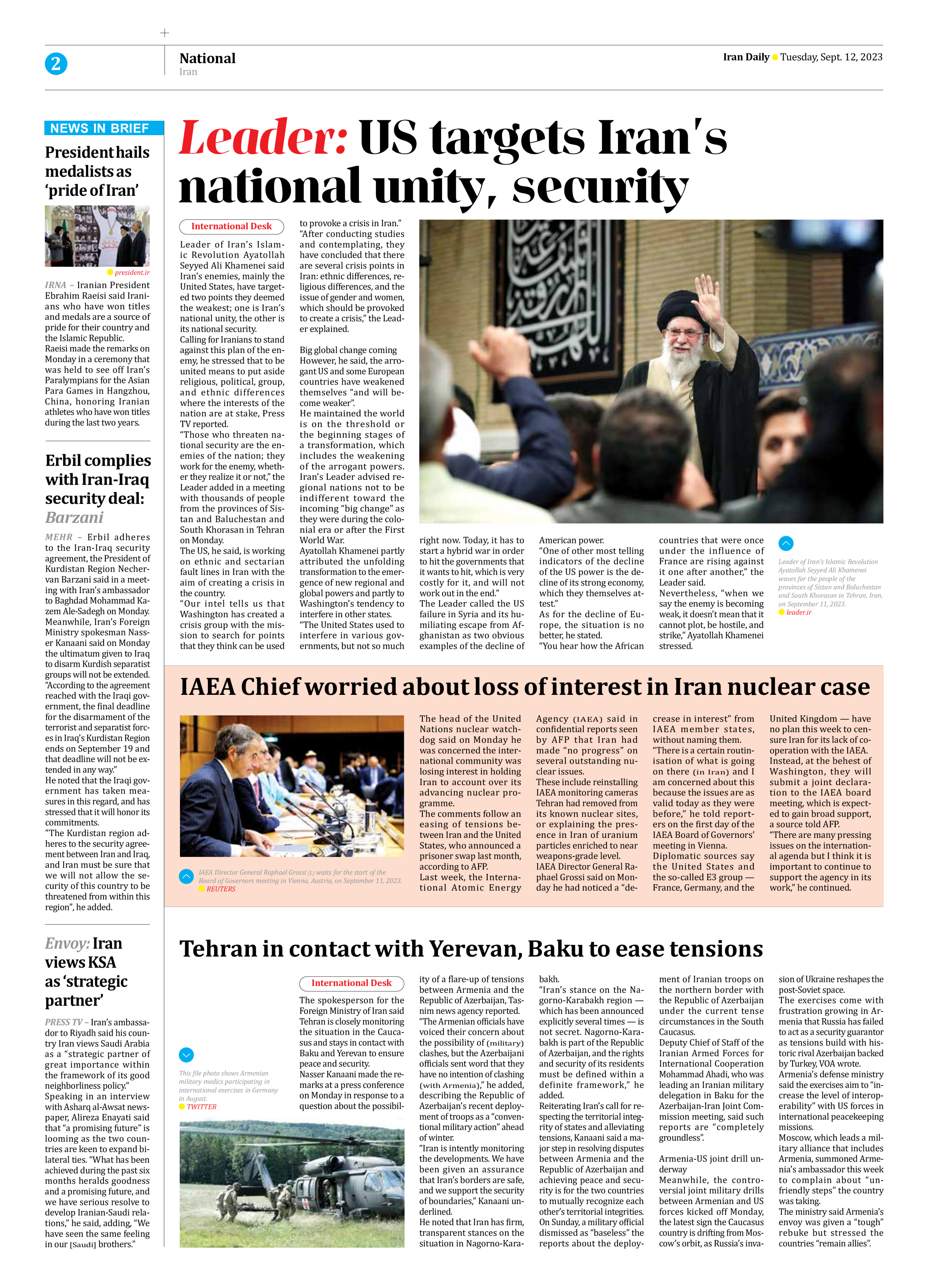 Iran Daily - Number Seven Thousand Three Hundred and Eighty Five - 12 September 2023 - Page 2