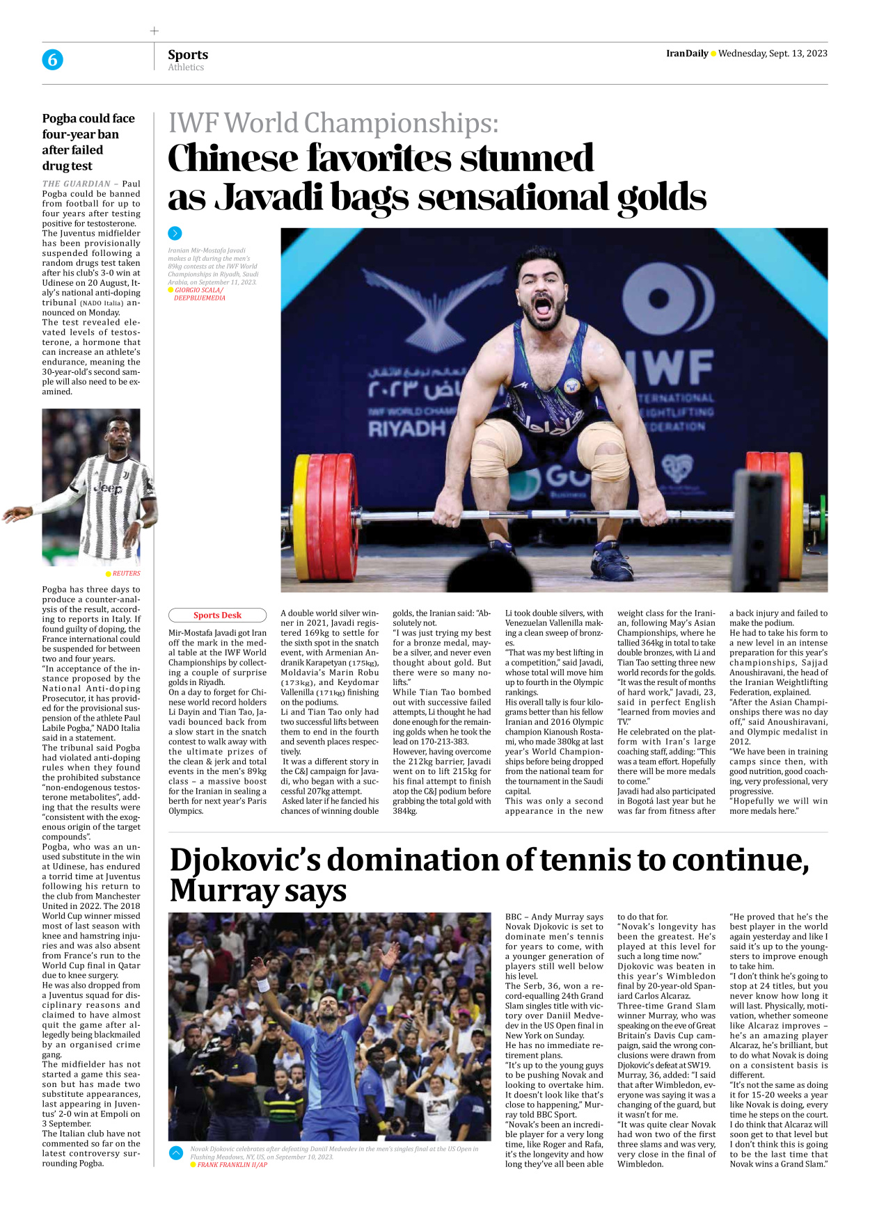 Iran Daily - Number Seven Thousand Three Hundred and Eighty Six - 13 September 2023 - Page 6