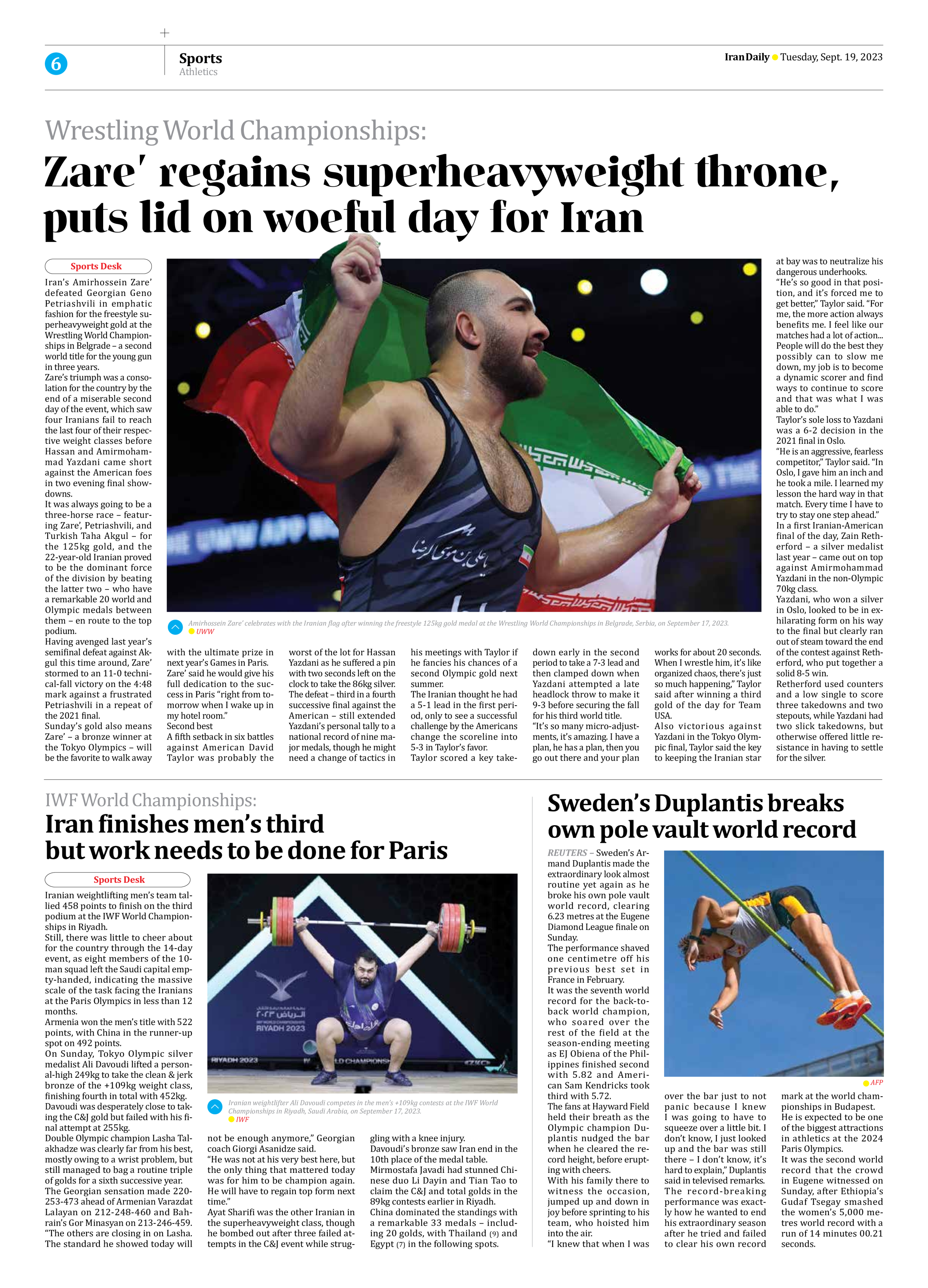 Iran Daily - Number Seven Thousand Three Hundred and Eighty Nine - 19 September 2023 - Page 6