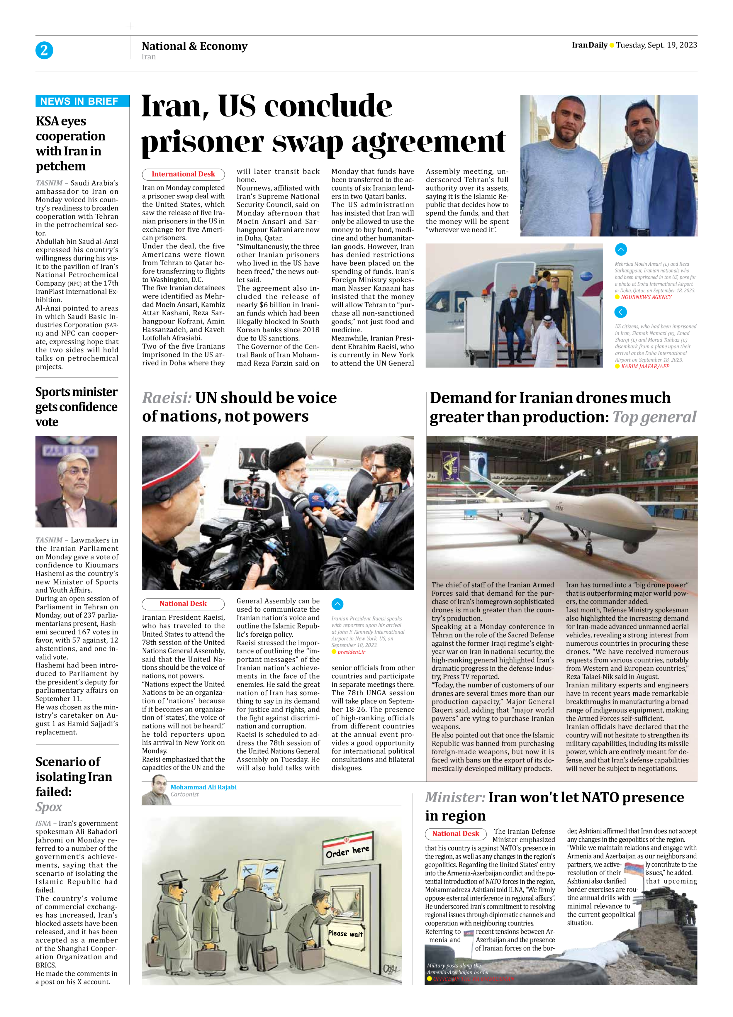 Iran Daily - Number Seven Thousand Three Hundred and Eighty Nine - 19 September 2023 - Page 2