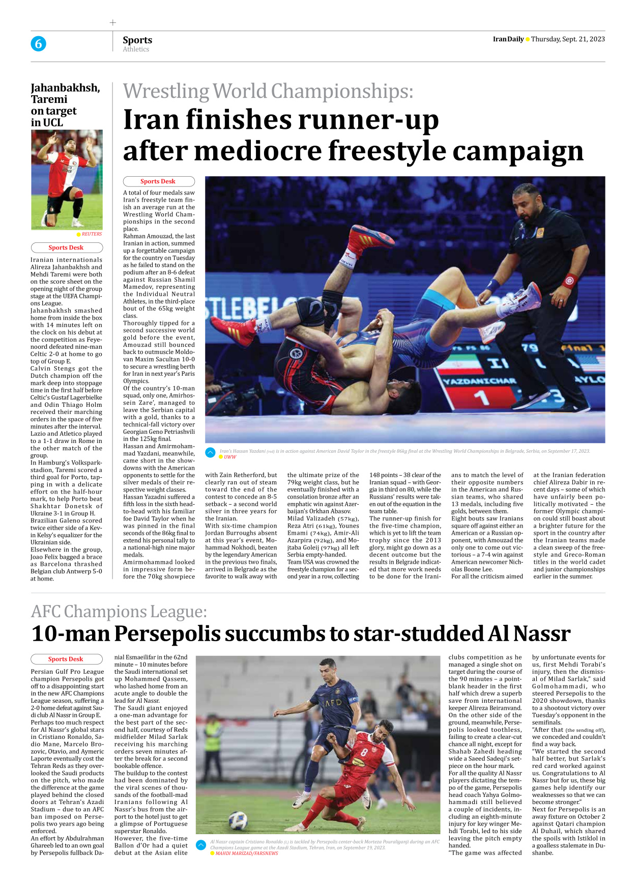 Iran Daily - Number Seven Thousand Three Hundred and Ninety One - 21 September 2023 - Page 6