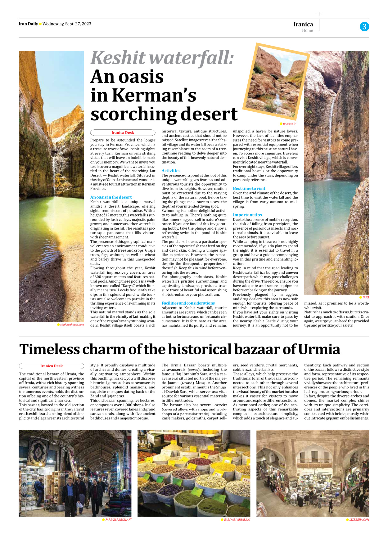 Iran Daily - Number Seven Thousand Three Hundred and Ninety Four - 27 September 2023 - Page 3