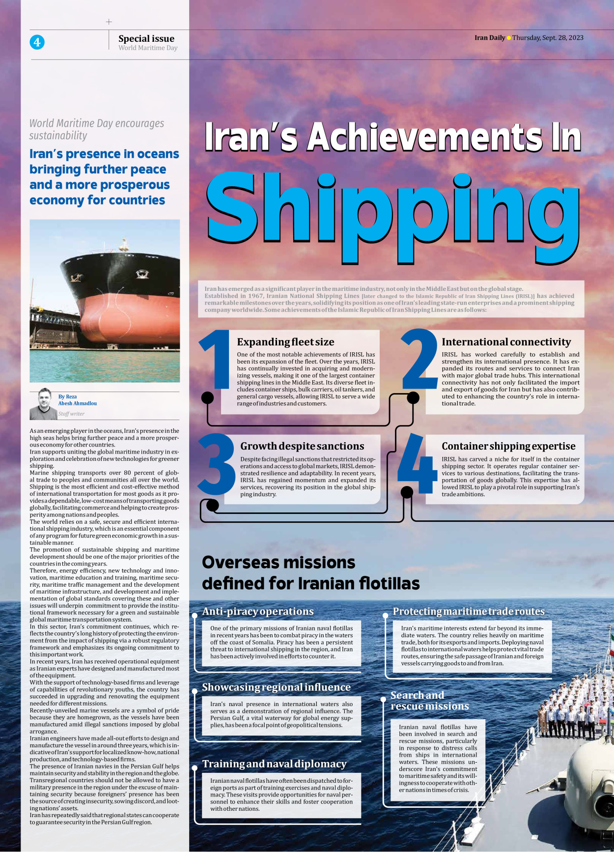 Iran Daily - Number Seven Thousand Three Hundred and Ninety Five - 28 September 2023 - Page 4
