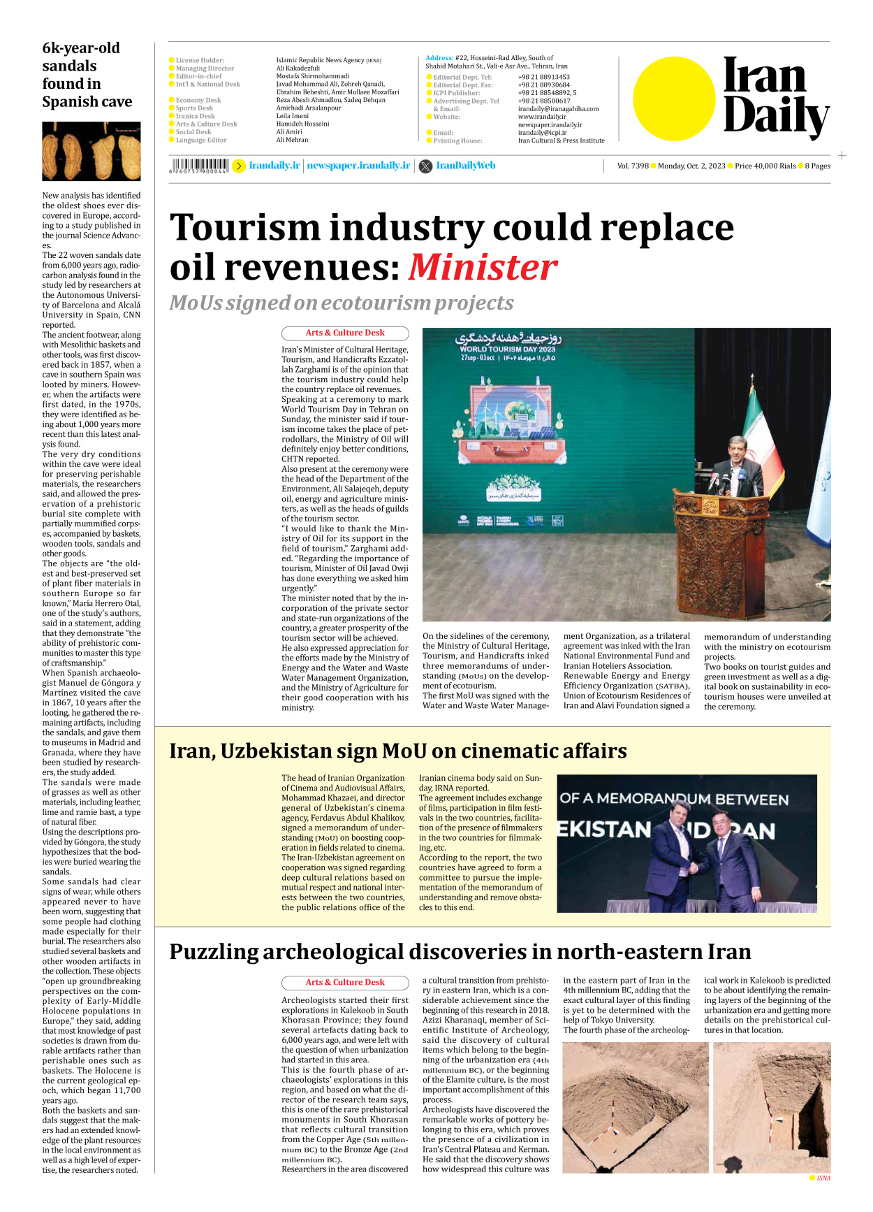 Iran Daily - Number Seven Thousand Three Hundred and Ninety Eight - 02 October 2023 - Page 8