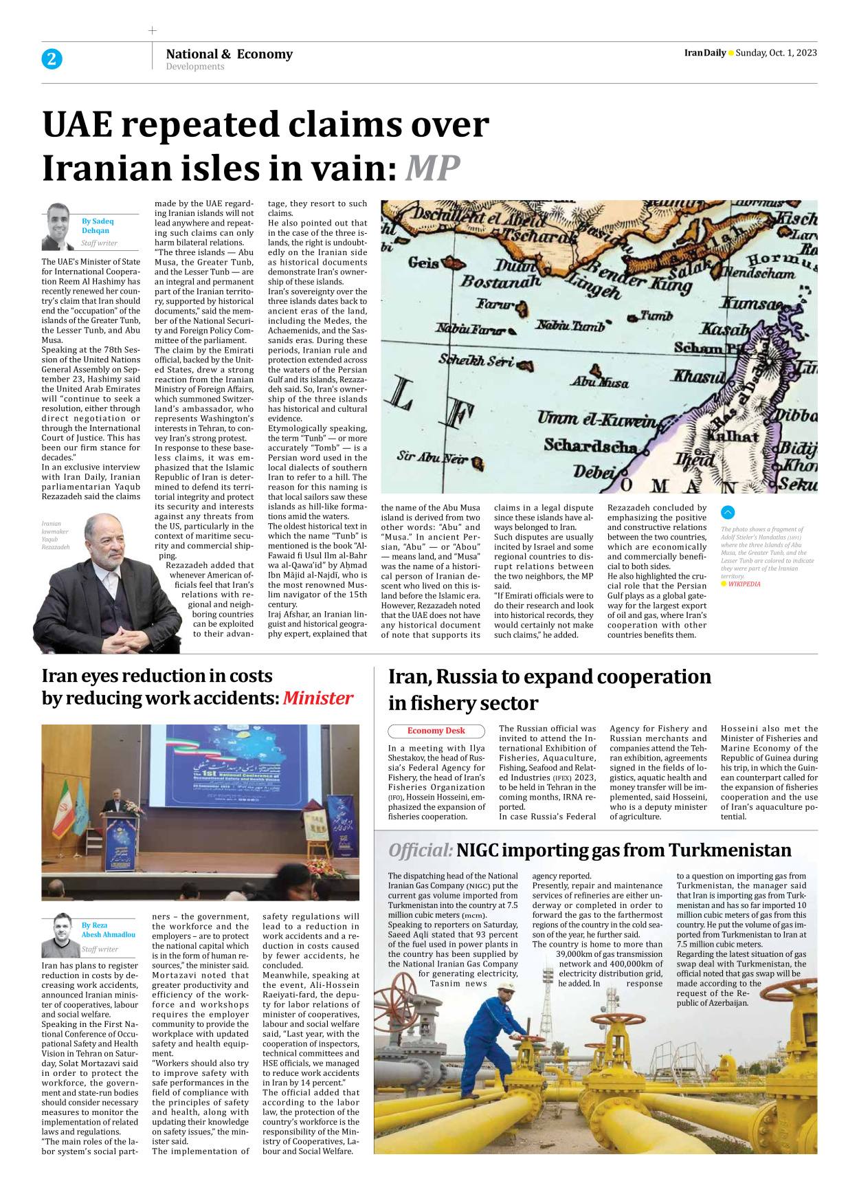 Iran Daily - Number Seven Thousand Three Hundred and Ninety Seven - 01 October 2023 - Page 2
