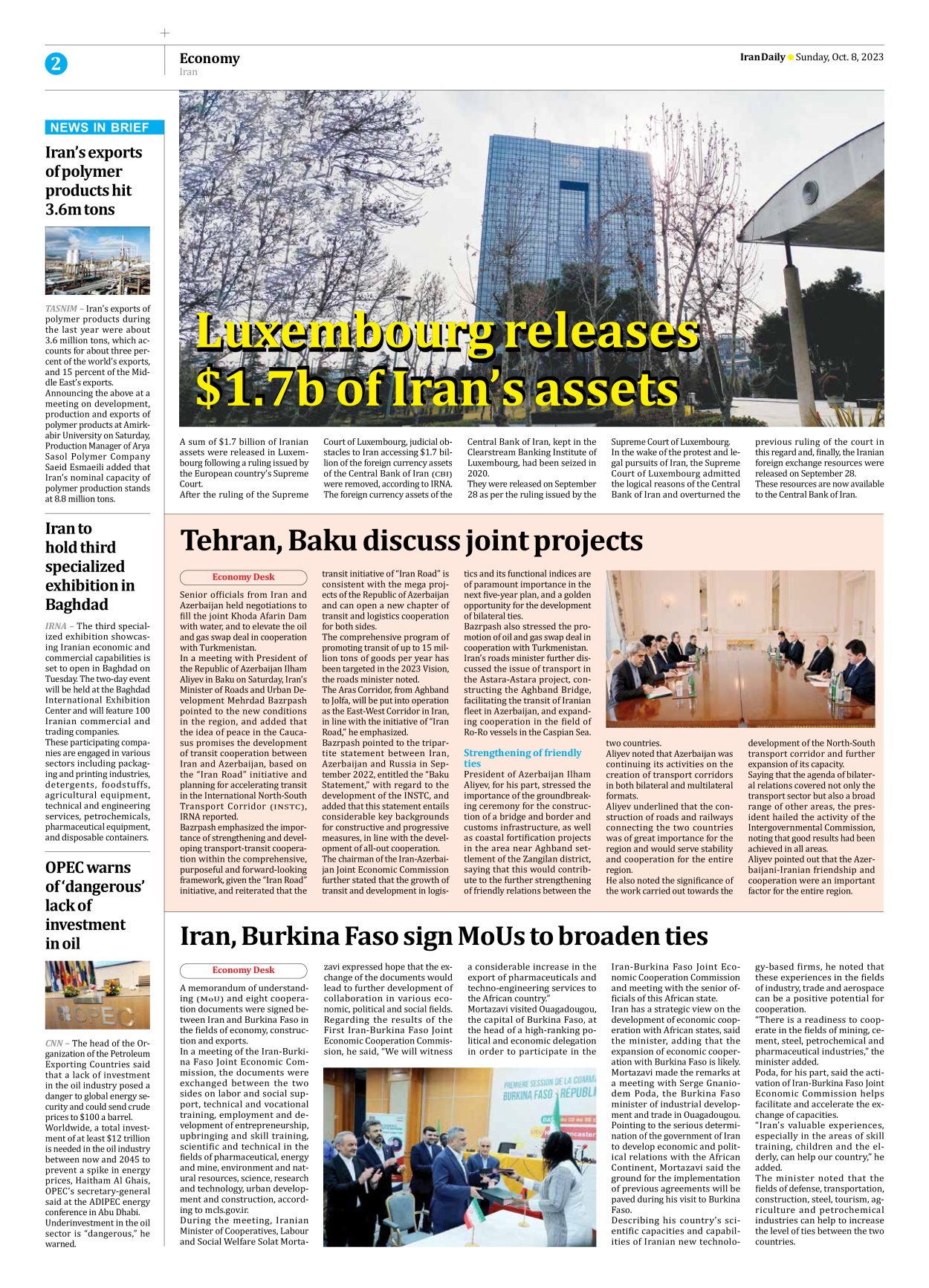 Iran Daily - Number Seven Thousand Four Hundred and Two - 08 October 2023 - Page 2