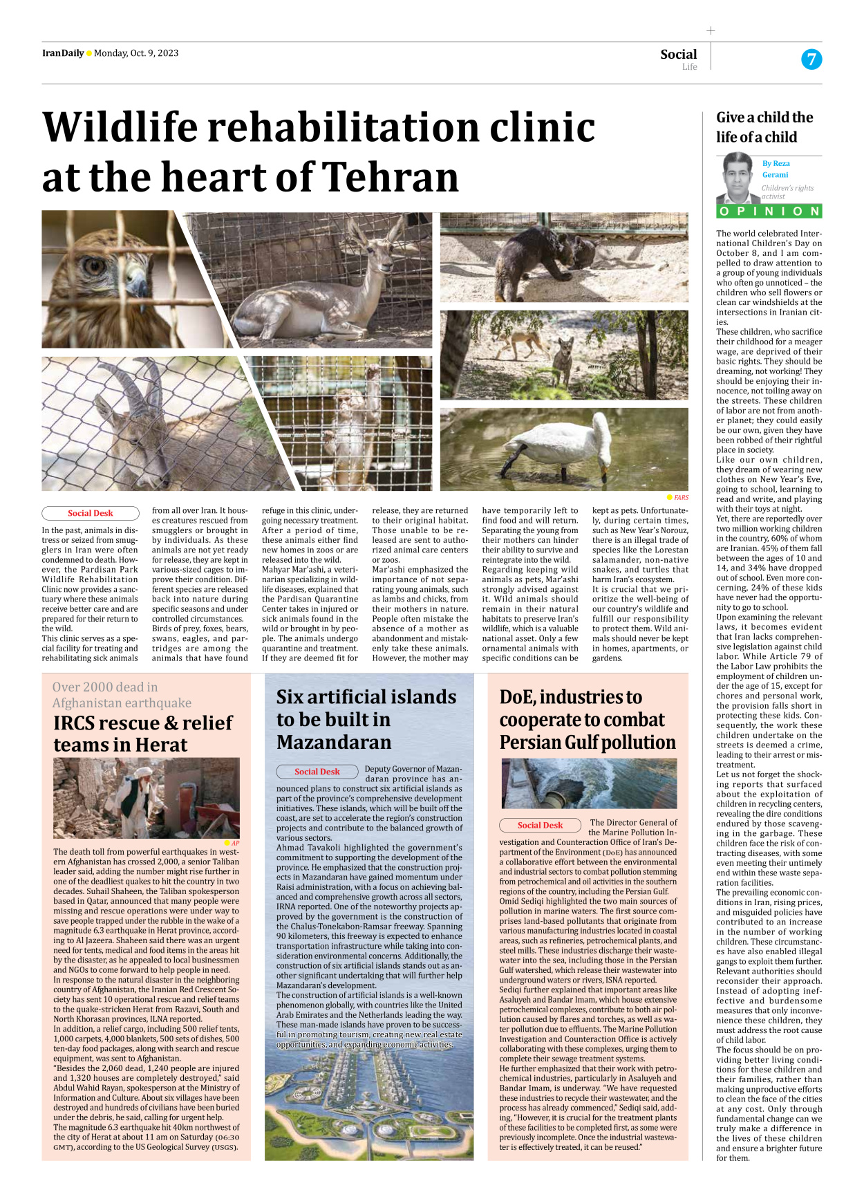 Iran Daily - Number Seven Thousand Four Hundred and Three - 09 October 2023 - Page 7