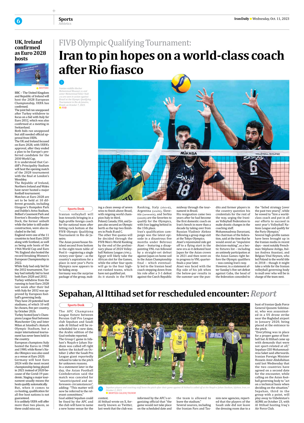 Iran Daily - Number Seven Thousand Four Hundred and Five - 11 October 2023 - Page 6