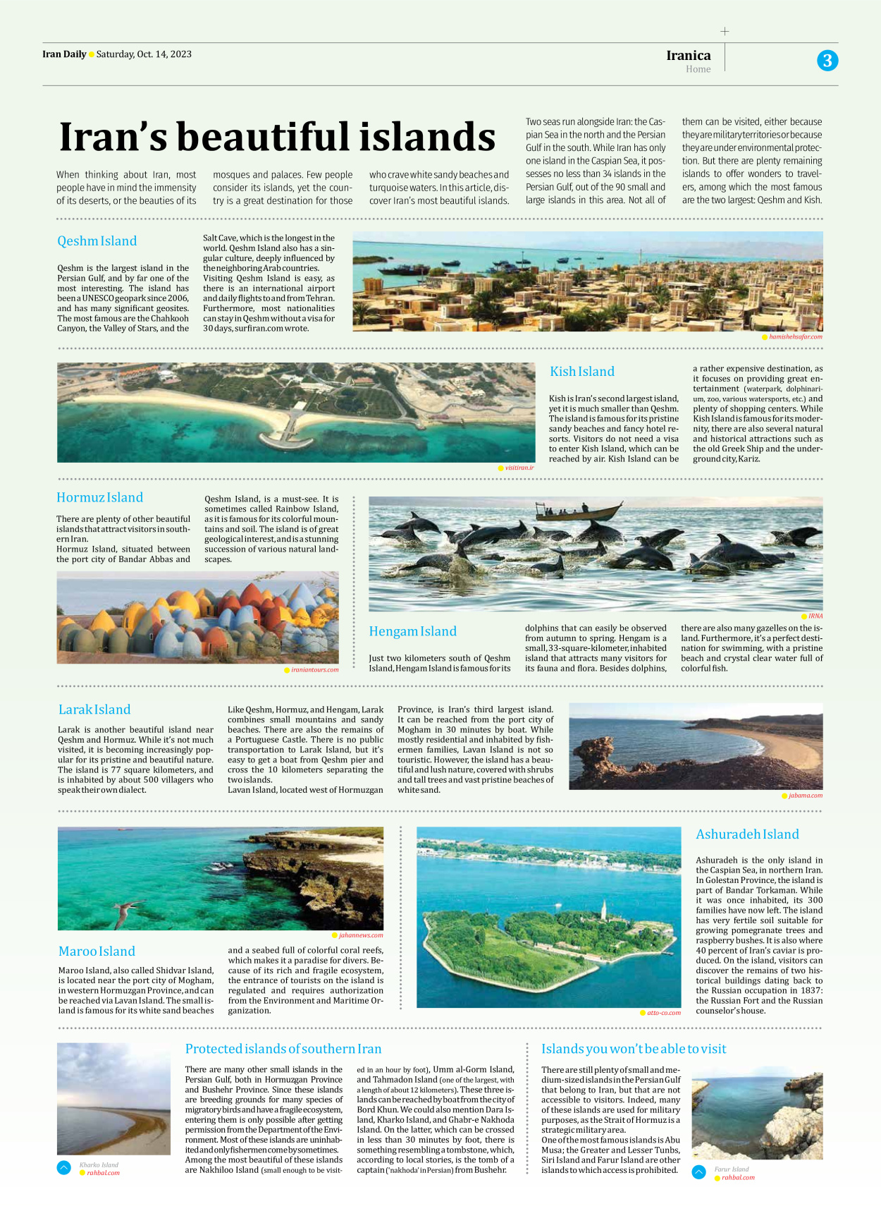 Iran Daily - Number Seven Thousand Four Hundred and Seven - 14 October 2023 - Page 3
