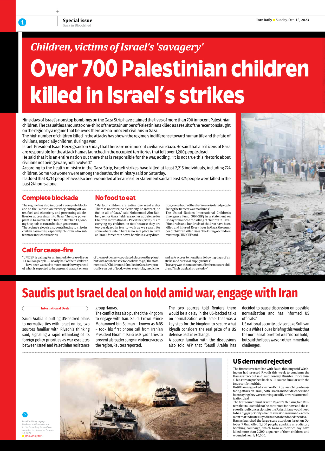 Iran Daily - Number Seven Thousand Four Hundred and Eight - 15 October 2023 - Page 4