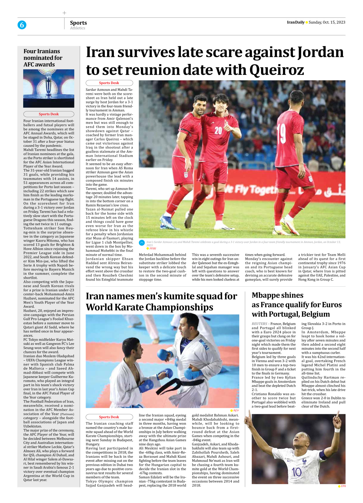 Iran Daily - Number Seven Thousand Four Hundred and Eight - 15 October 2023 - Page 6