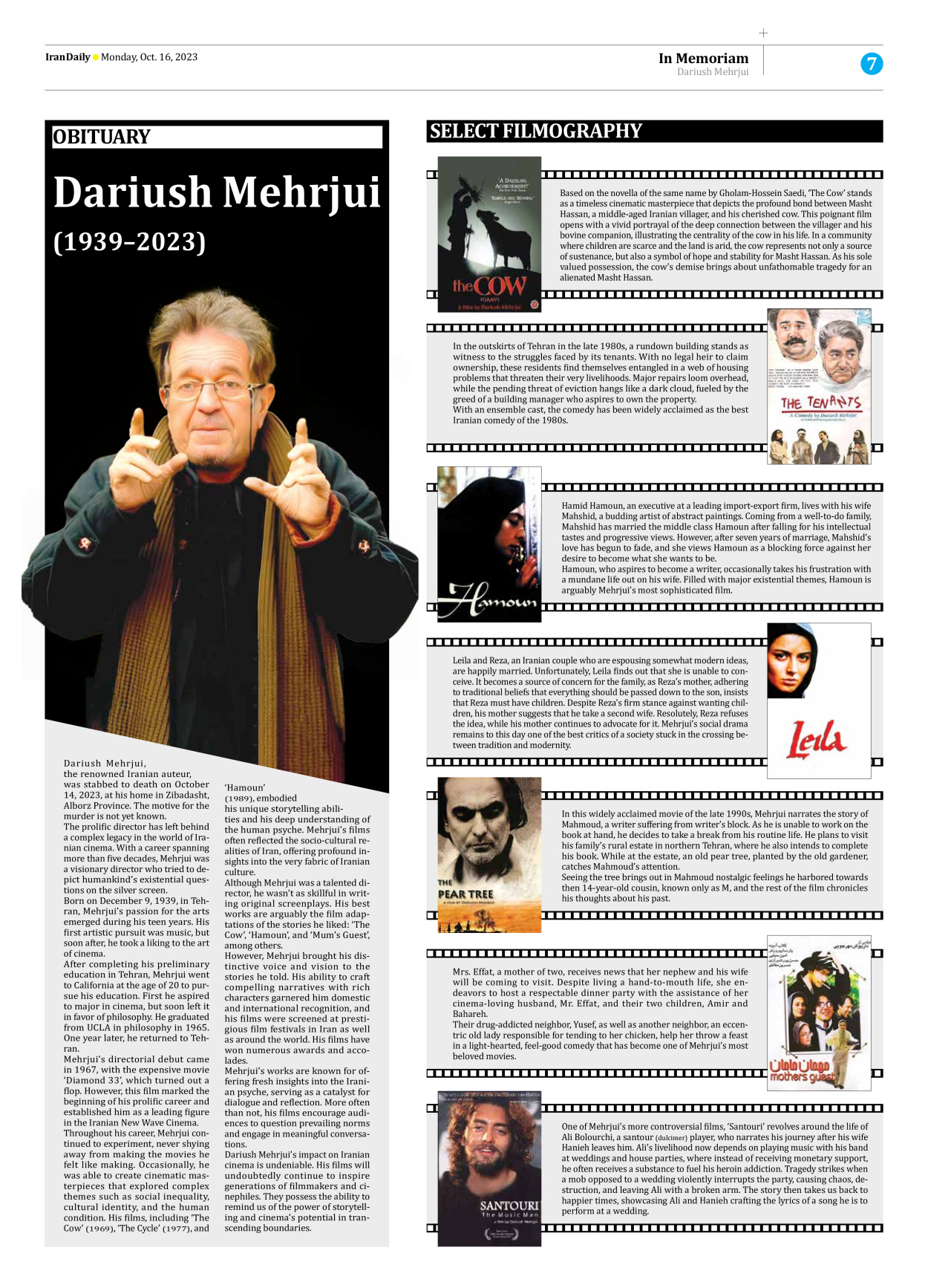 Iran Daily - Number Seven Thousand Four Hundred and Nine - 16 October 2023 - Page 7