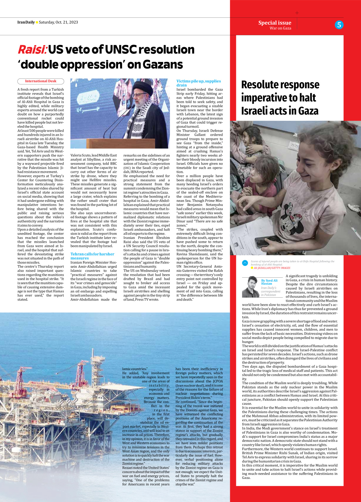 Iran Daily - Number Seven Thousand Four Hundred and Thirteen - 21 October 2023 - Page 5