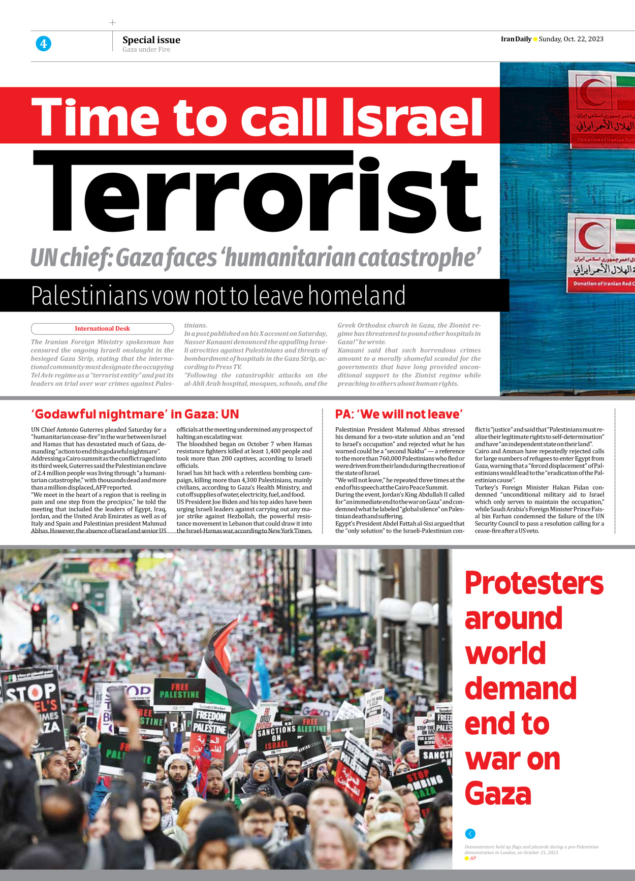 Iran Daily - Number Seven Thousand Four Hundred and Fourteen - 22 October 2023 - Page 4