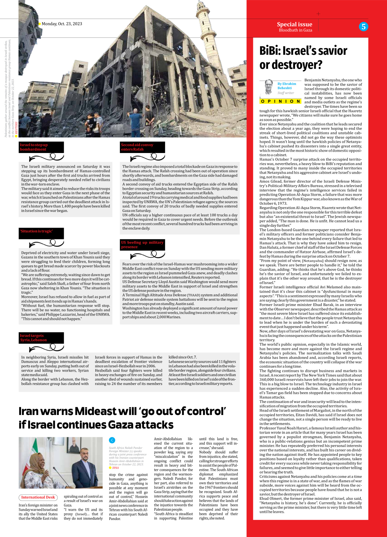 Iran Daily - Number Seven Thousand Four Hundred and Fifteen - 23 October 2023 - Page 5