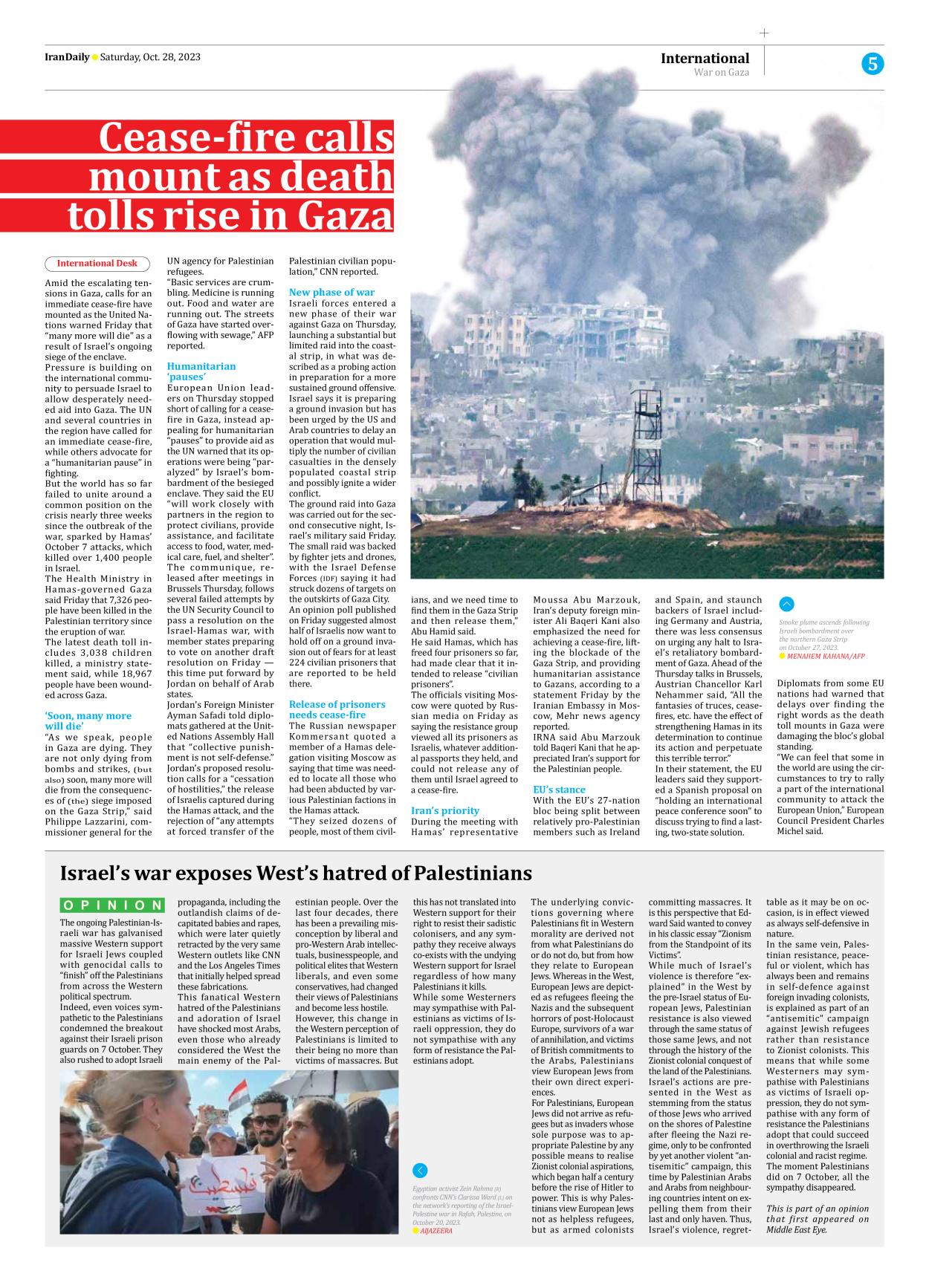 Iran Daily - Number Seven Thousand Four Hundred and Nineteen - 28 October 2023 - Page 5