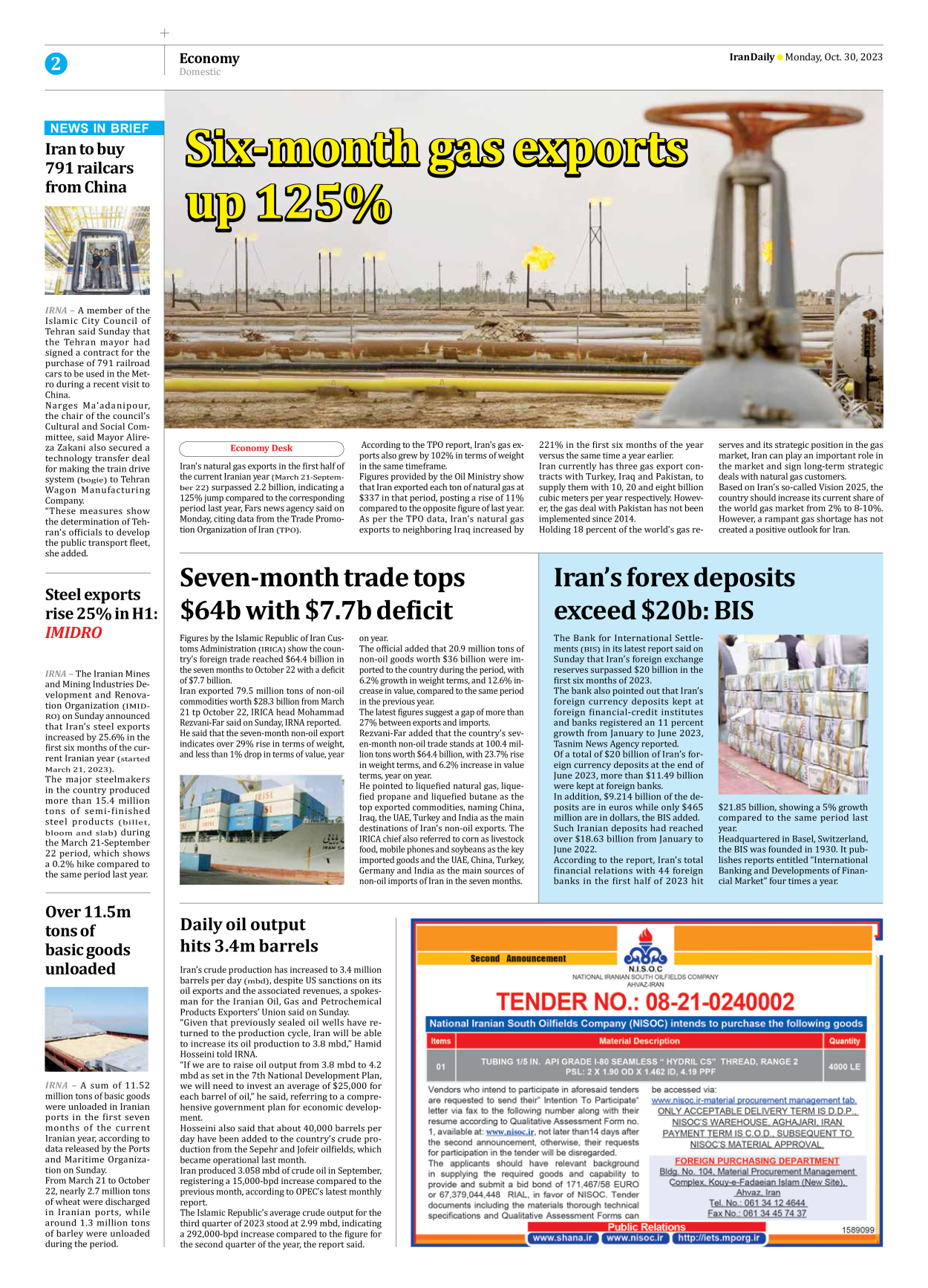 Iran Daily - Number Seven Thousand Four Hundred and Twenty One - 30 October 2023 - Page 2