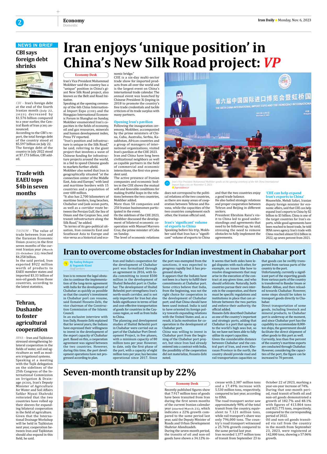 Iran Daily - Number Seven Thousand Four Hundred and Twenty Seven - 06 November 2023 - Page 2