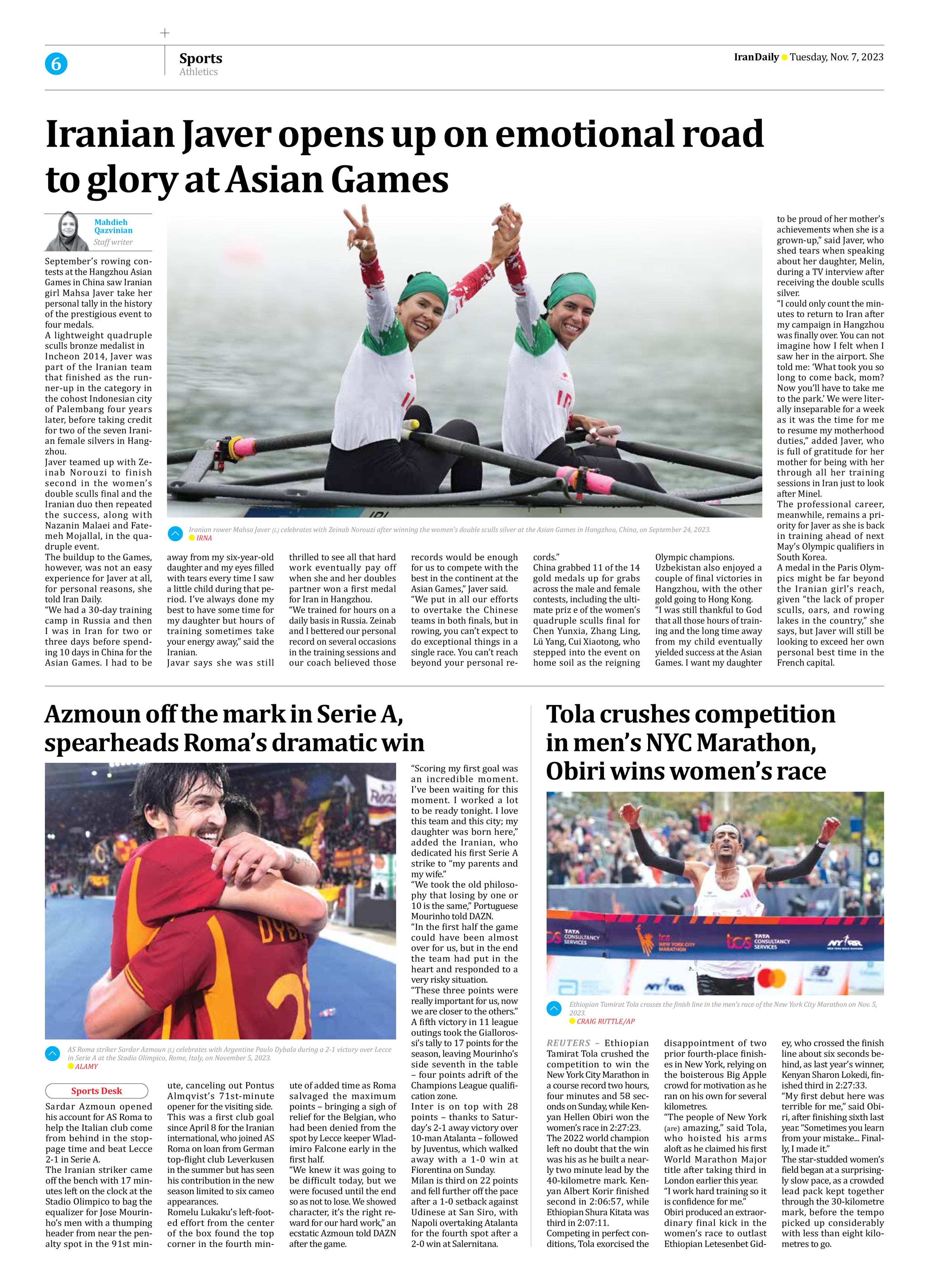 Iran Daily - Number Seven Thousand Four Hundred and Twenty Eight - 07 November 2023 - Page 6