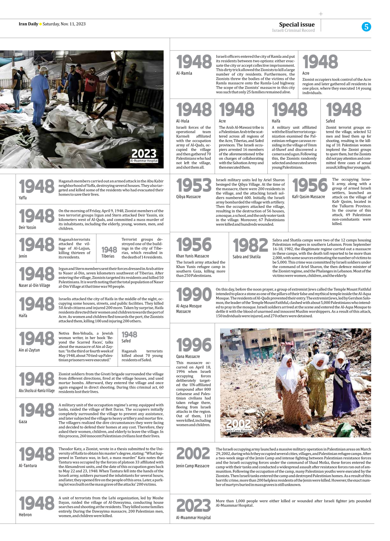 Iran Daily - Number Seven Thousand Four Hundred and Thirty One - 11 November 2023 - Page 5