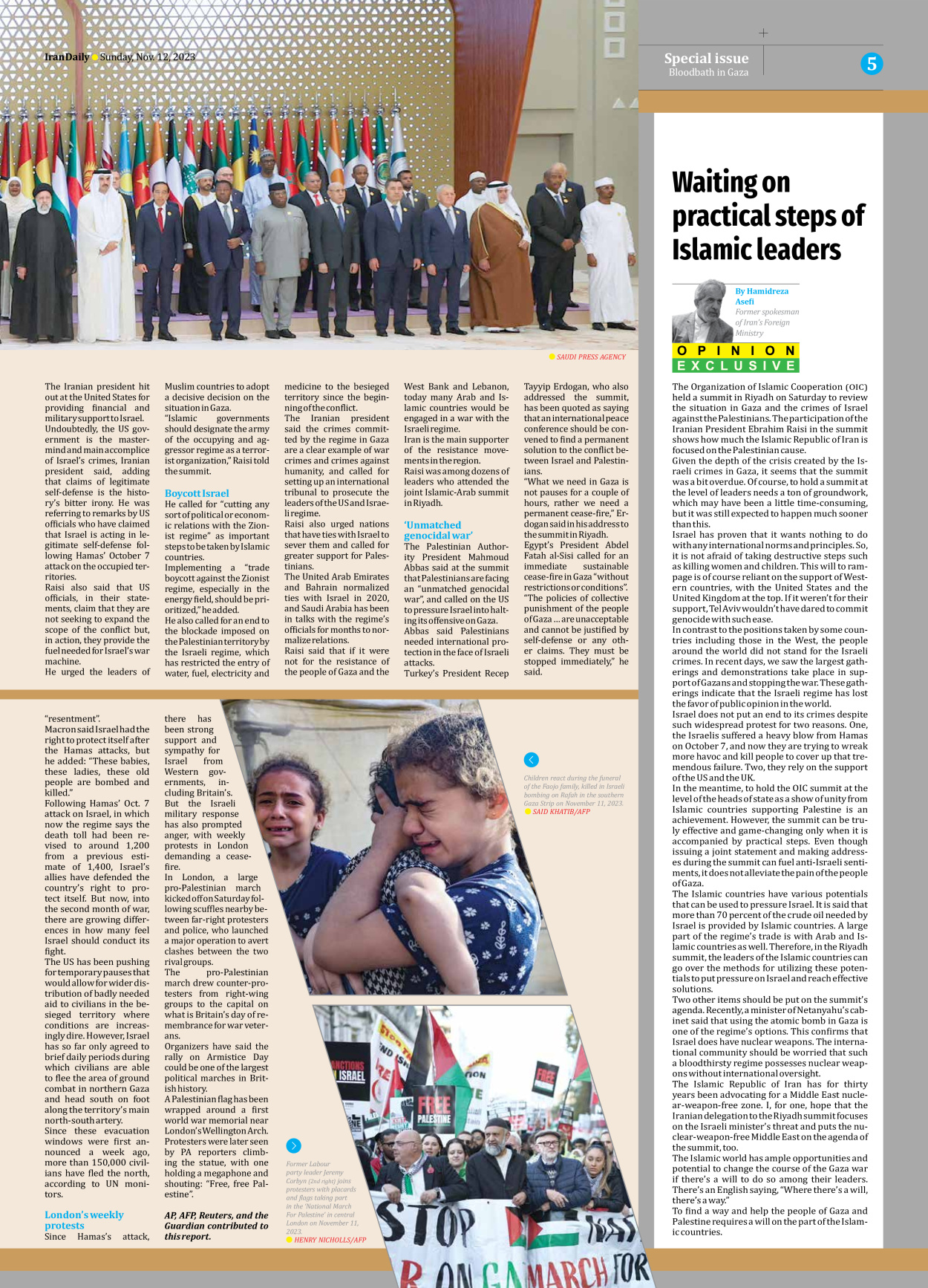 Iran Daily - Number Seven Thousand Four Hundred and Thirty Two - 12 November 2023 - Page 5