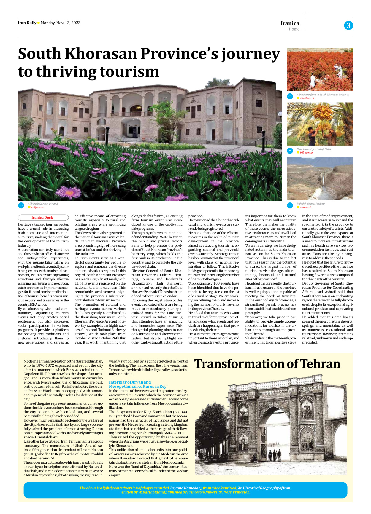 Iran Daily - Number Seven Thousand Four Hundred and Thirty Three - 13 November 2023 - Page 3