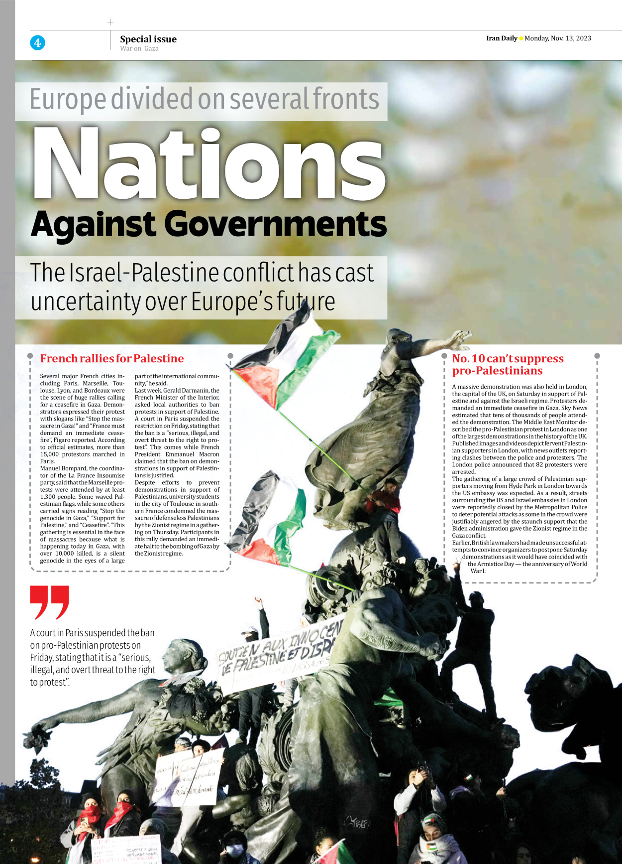 Iran Daily - Number Seven Thousand Four Hundred and Thirty Three - 13 November 2023 - Page 4