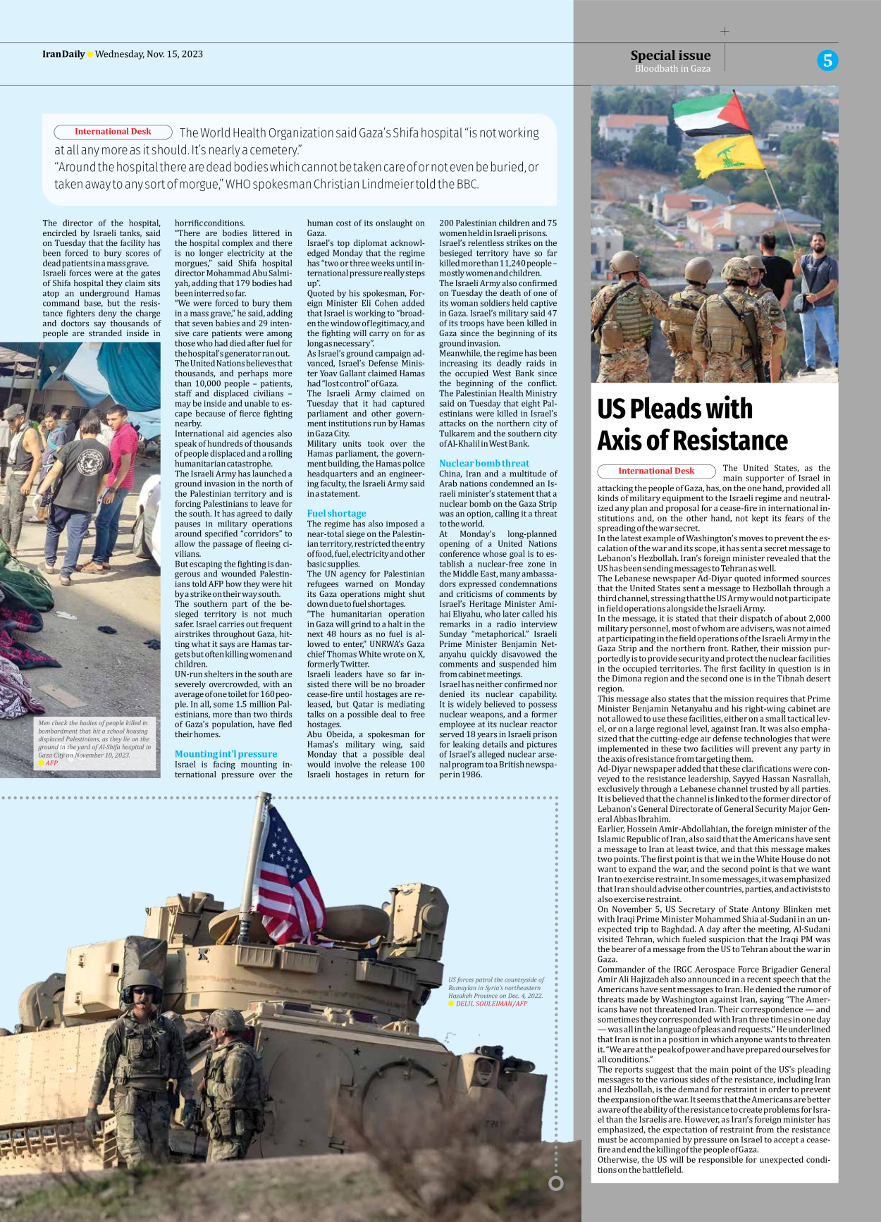 Iran Daily - Number Seven Thousand Four Hundred and Thirty Five - 15 November 2023 - Page 5