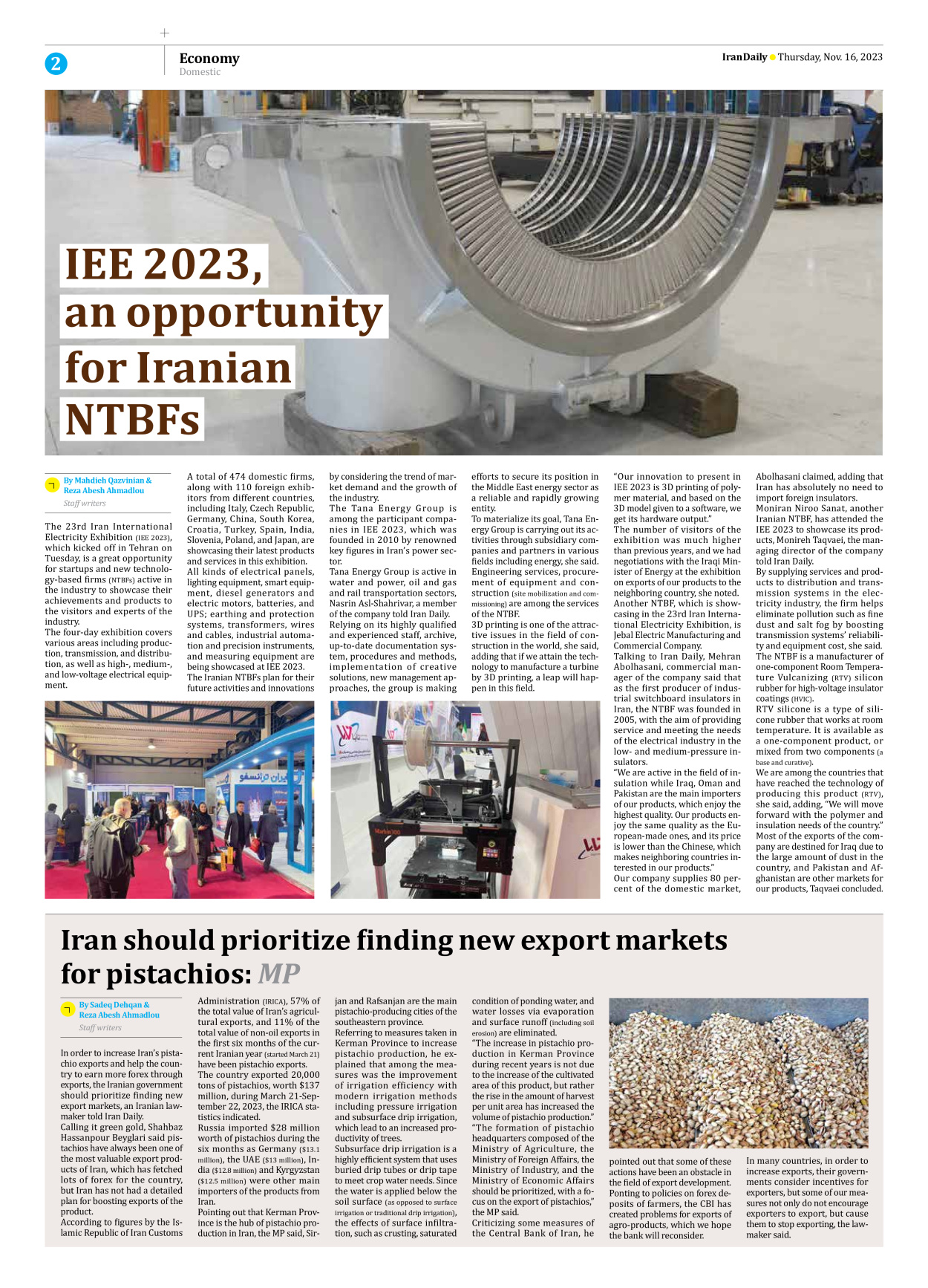 Iran Daily - Number Seven Thousand Four Hundred and Thirty Six - 16 November 2023 - Page 2