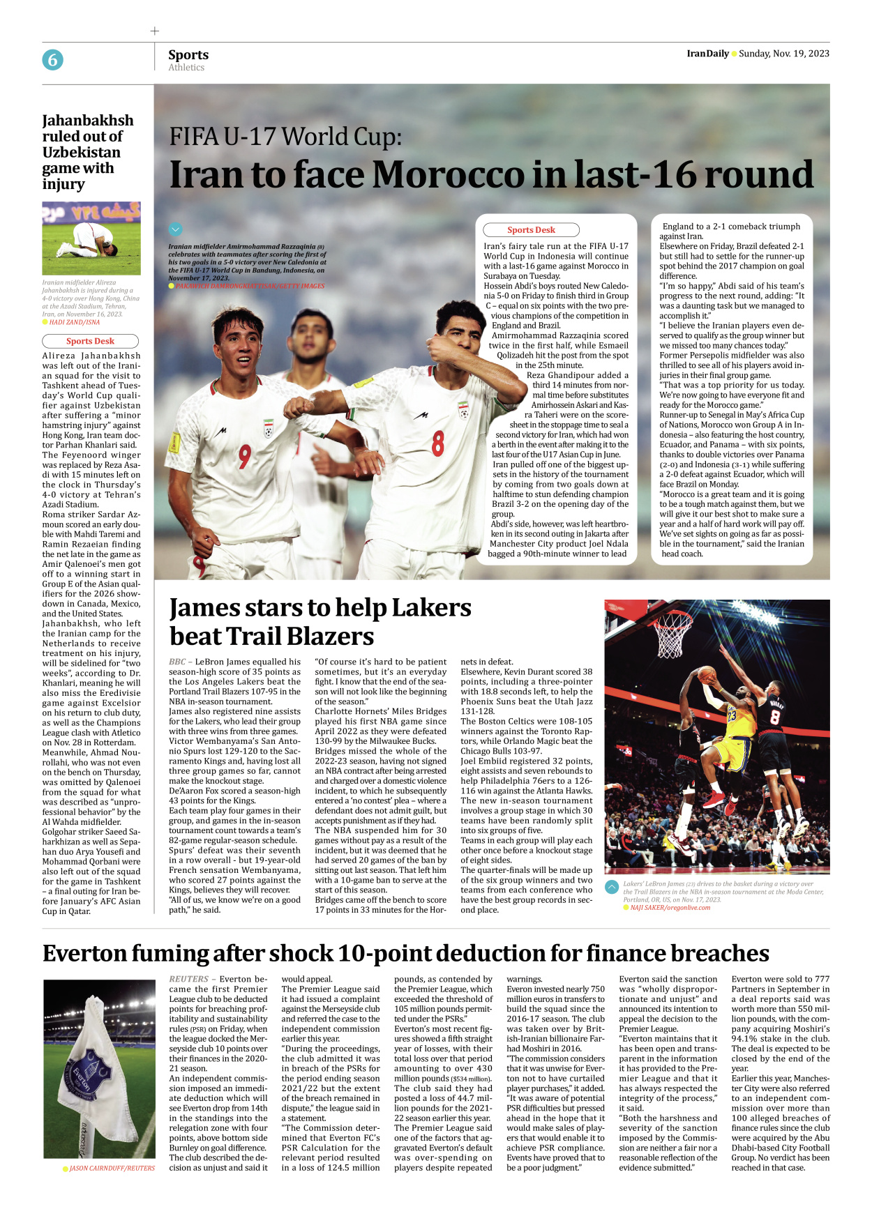 Iran Daily - Number Seven Thousand Four Hundred and Thirty Eight - 19 November 2023 - Page 6