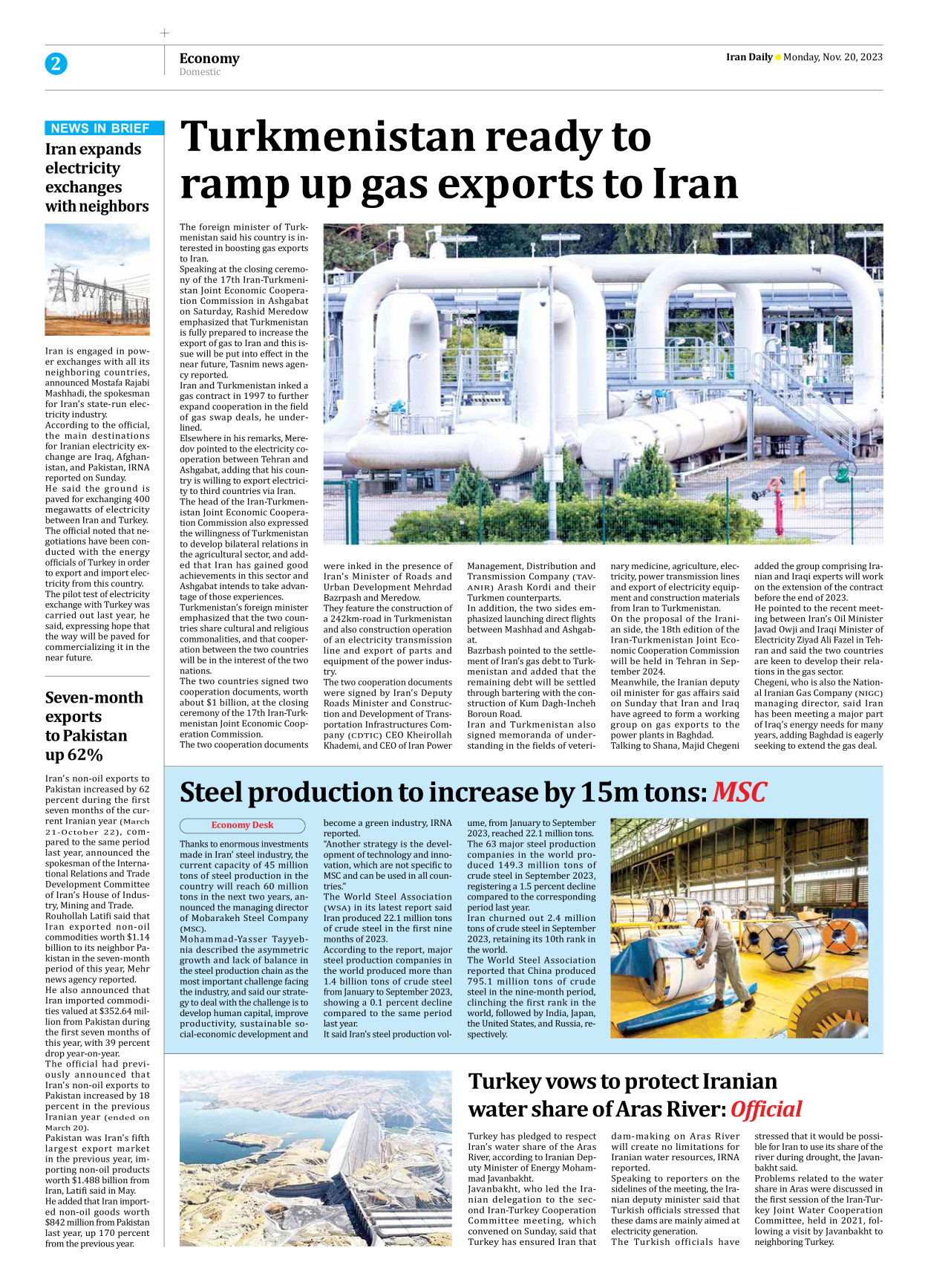 Iran Daily - Number Seven Thousand Four Hundred and Thirty Nine - 20 November 2023 - Page 2