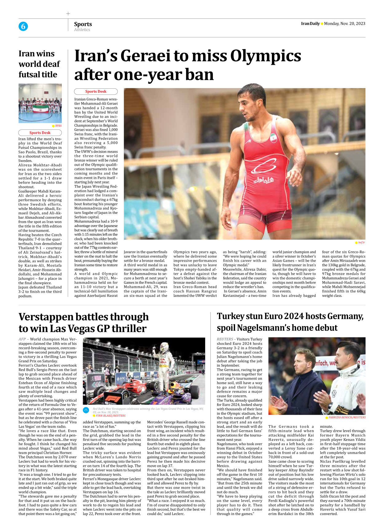 Iran Daily - Number Seven Thousand Four Hundred and Thirty Nine - 20 November 2023 - Page 6