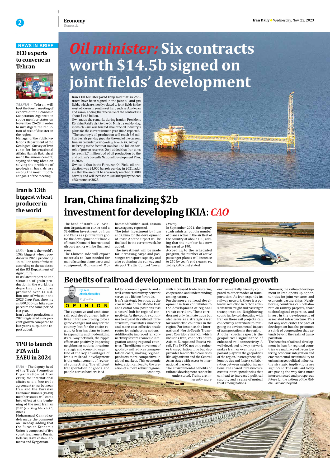 Iran Daily - Number Seven Thousand Four Hundred and Forty One - 22 November 2023 - Page 2