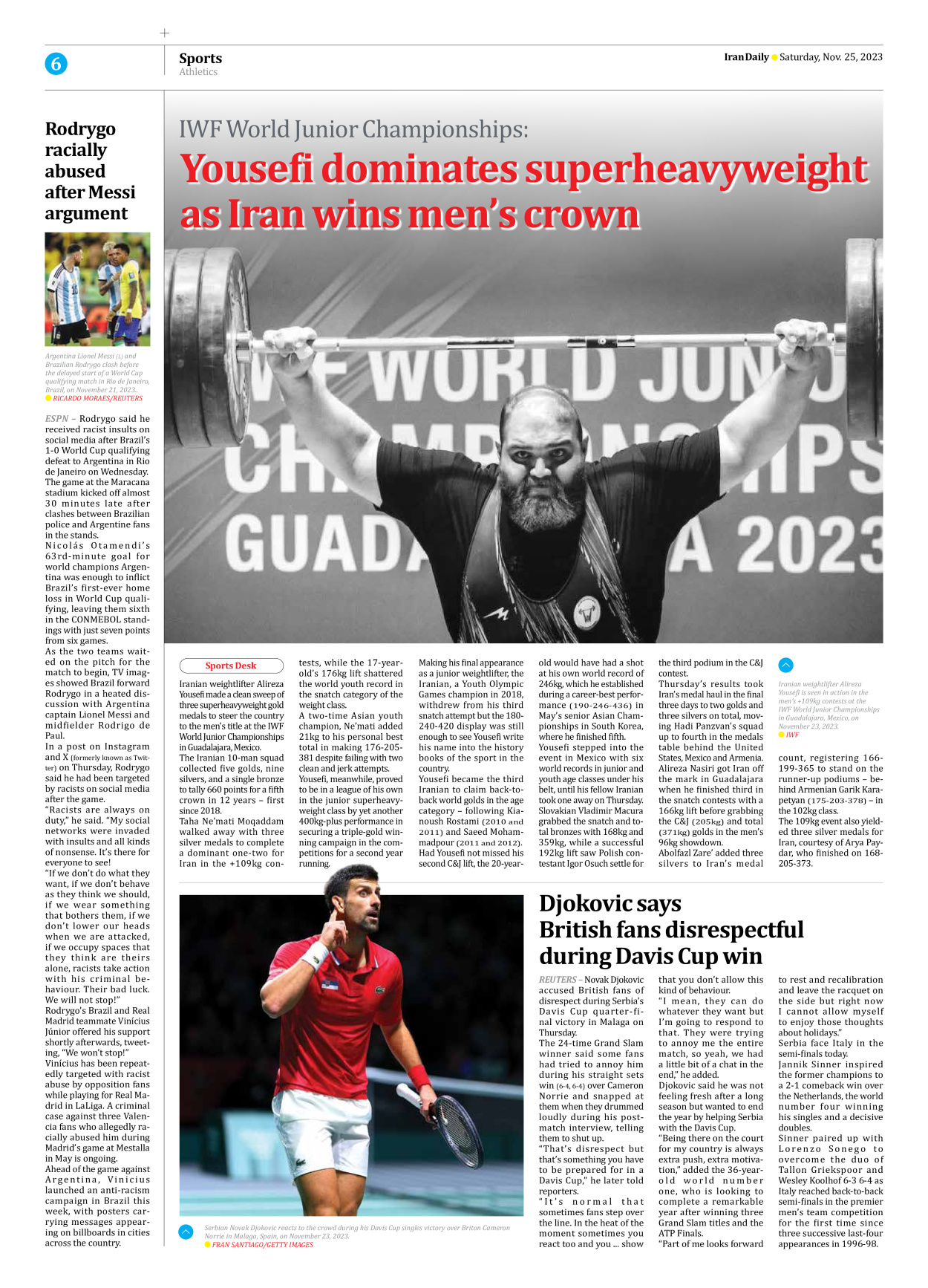 Iran Daily - Number Seven Thousand Four Hundred and Forty Three - 25 November 2023 - Page 6